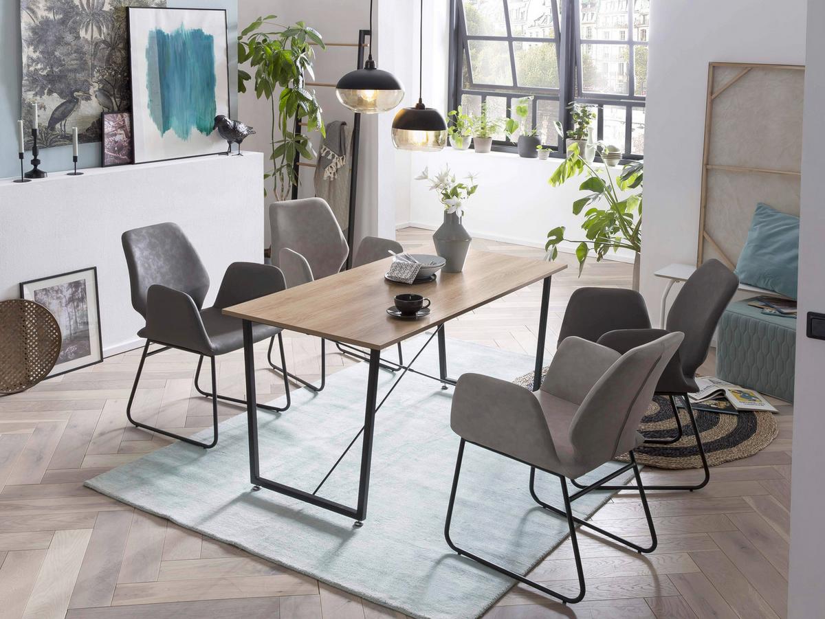 Esstisch Schwarz, Naturfarben L: 140cm - Schwarz/Naturfarben, Design, Holzwerkstoff/Metall (140/70/73cm) - Livetastic