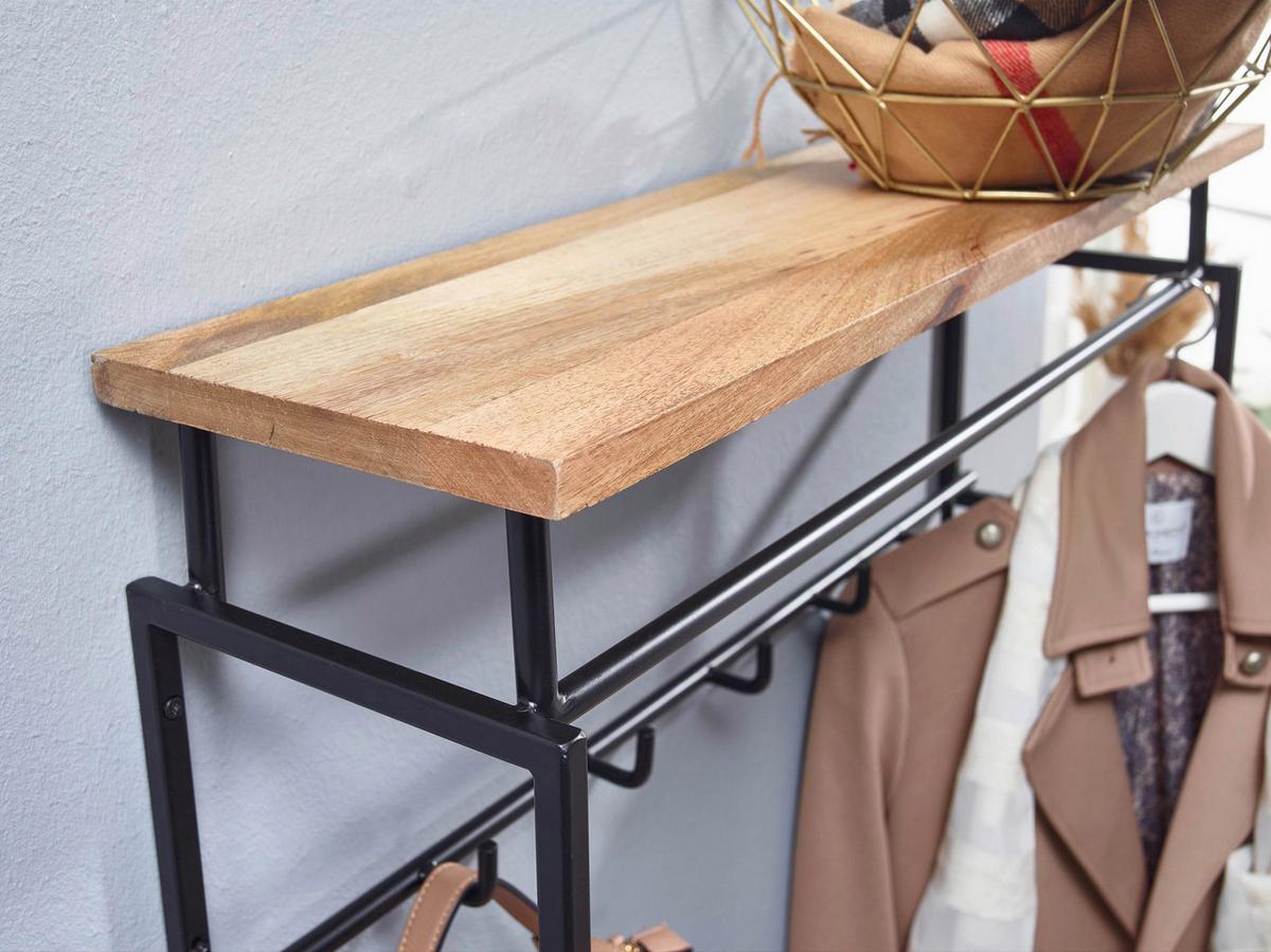 Nástenný vešiak WOHNLING š: 71 cm - čierna, Modern, kov/drevo (71/29/20cm) - MID.YOU