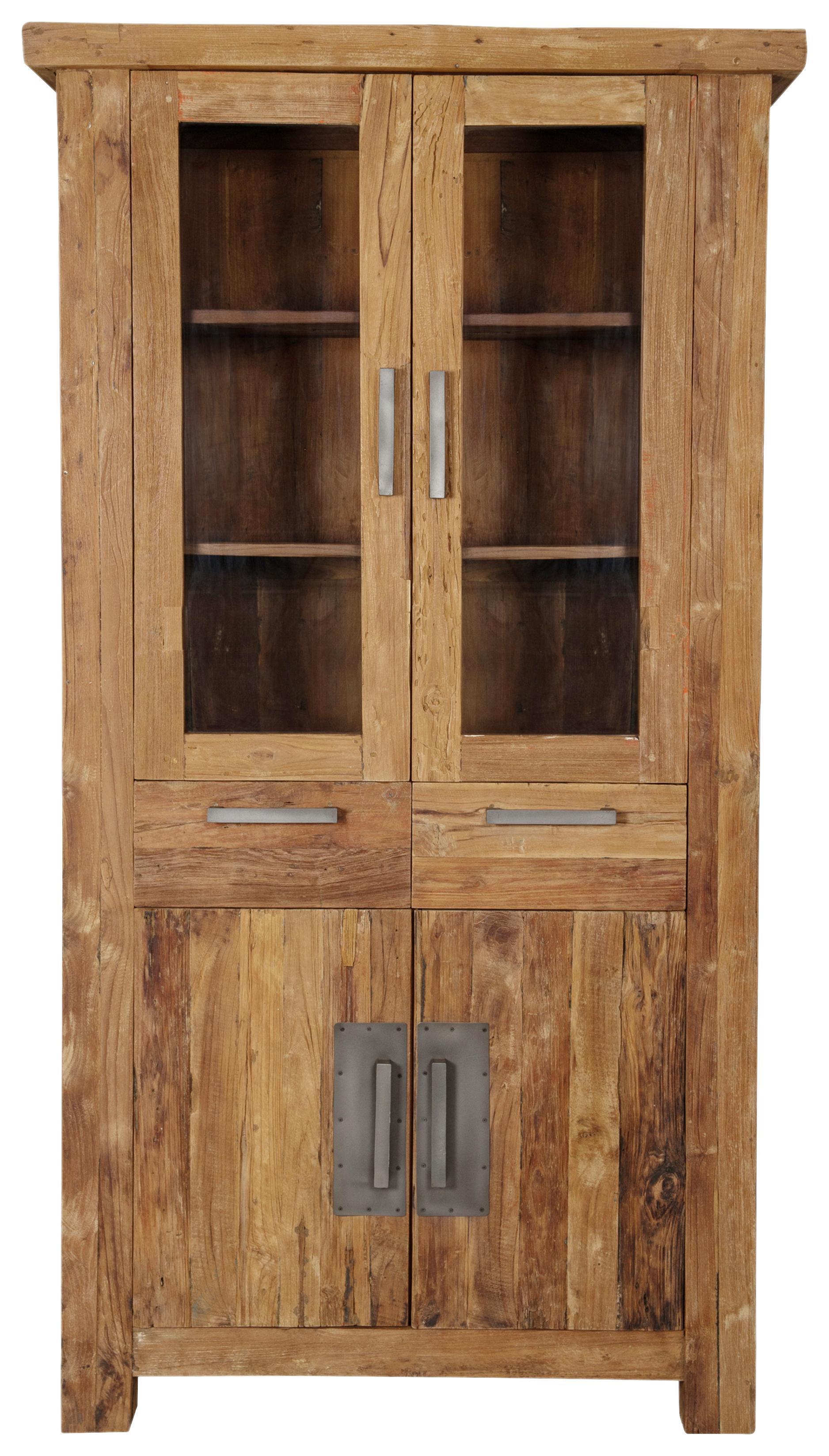 Vitrine Coruna B: 105 cm Teakholz - Naturfarben, Basics, Glas/Holz (105/200/45cm)