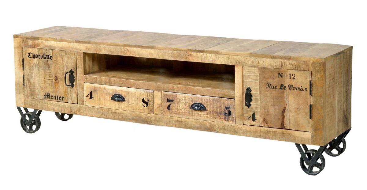 Lowboard Mangoholz B: 200cm - Schwarz/Naturfarben, Design, Holz/Metall (200/55/40cm) - MID.YOU