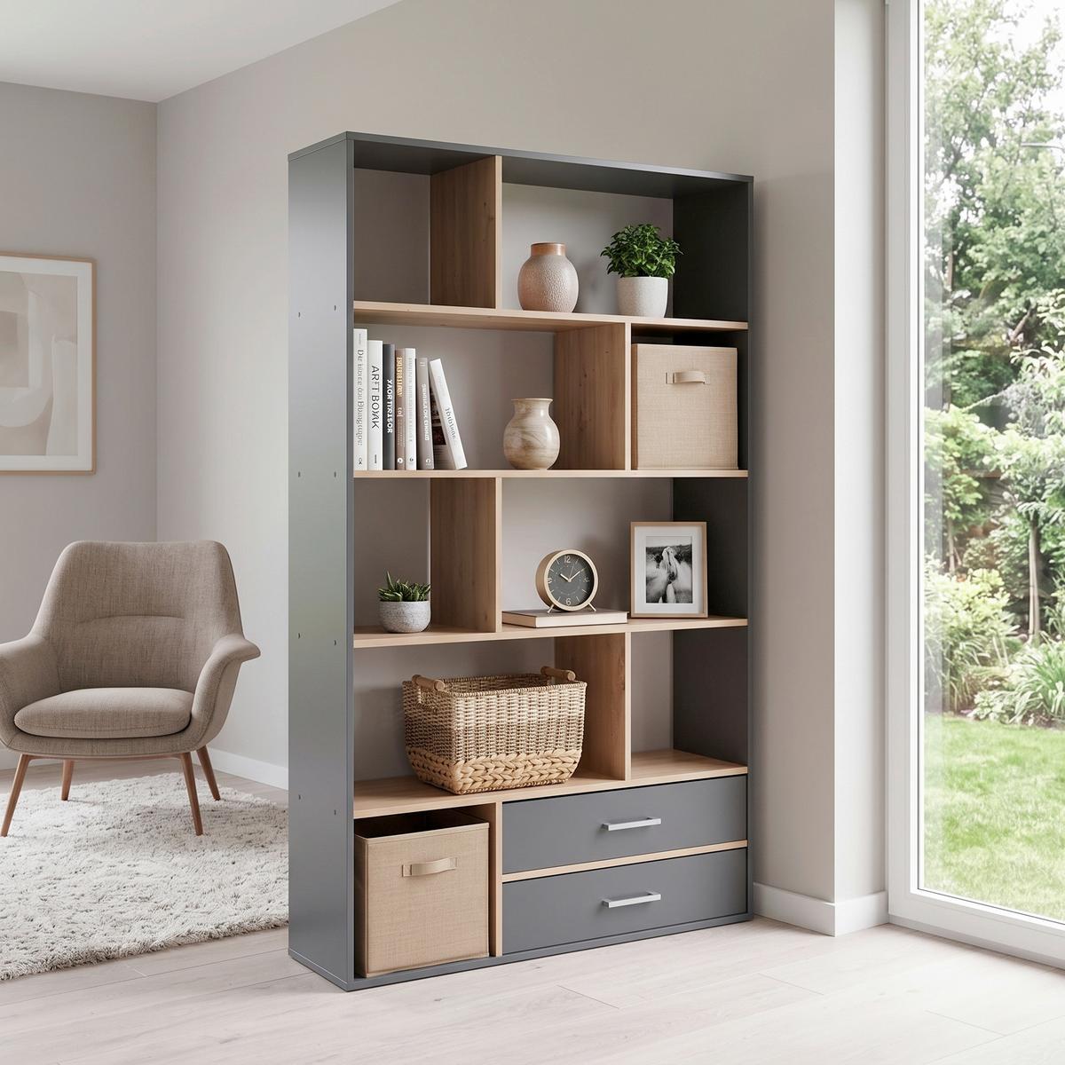 Regal Roberto 2 Anthrazit/Artisan B: 110 cm - Anthrazit/Eiche Artisan, Trend, Holzwerkstoff (110/184,6/32cm)