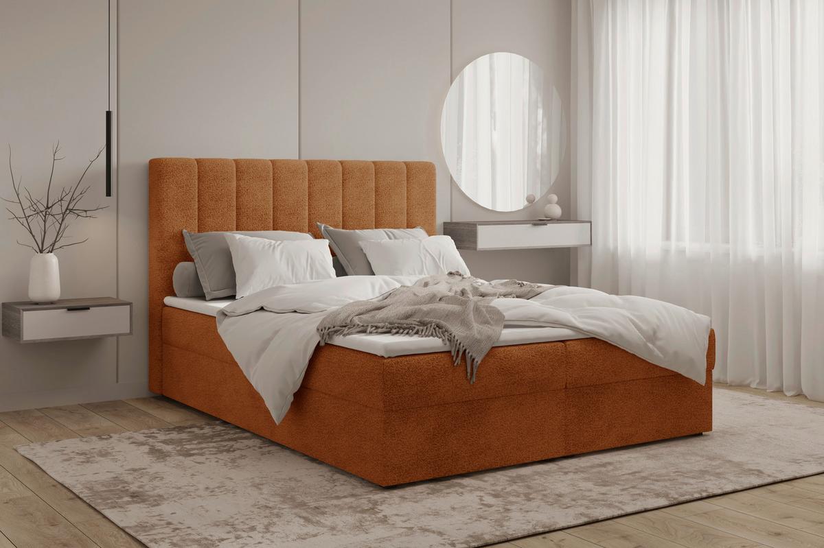 Boxbett Paris mit Topper 140x200 - Terracotta/Schwarz, MODERN, Holz/Kunststoff (140/200cm) - Livetastic