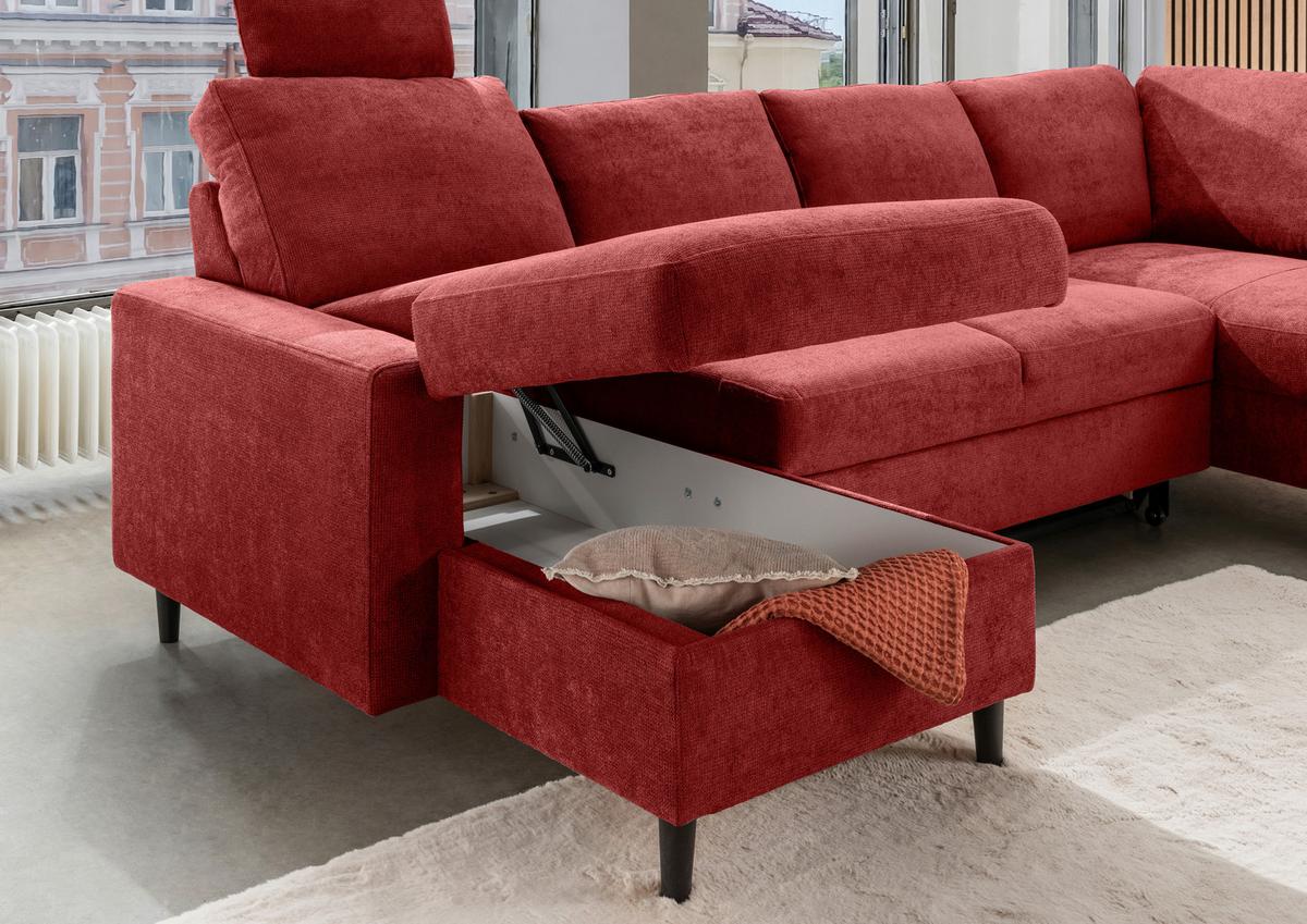 Wohnlandschaft Passione Rot U: 153x305x200 cm - Rot/Schwarz, MODERN, Textil (153/305/200cm) - Livetastic