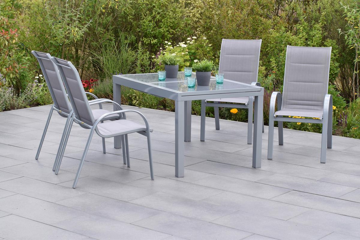 Gartengarnitur 5-Tlg Di Lusso aus Aluminium - Silberfarben/Braun, MODERN, Textil/Metall - Gardenson