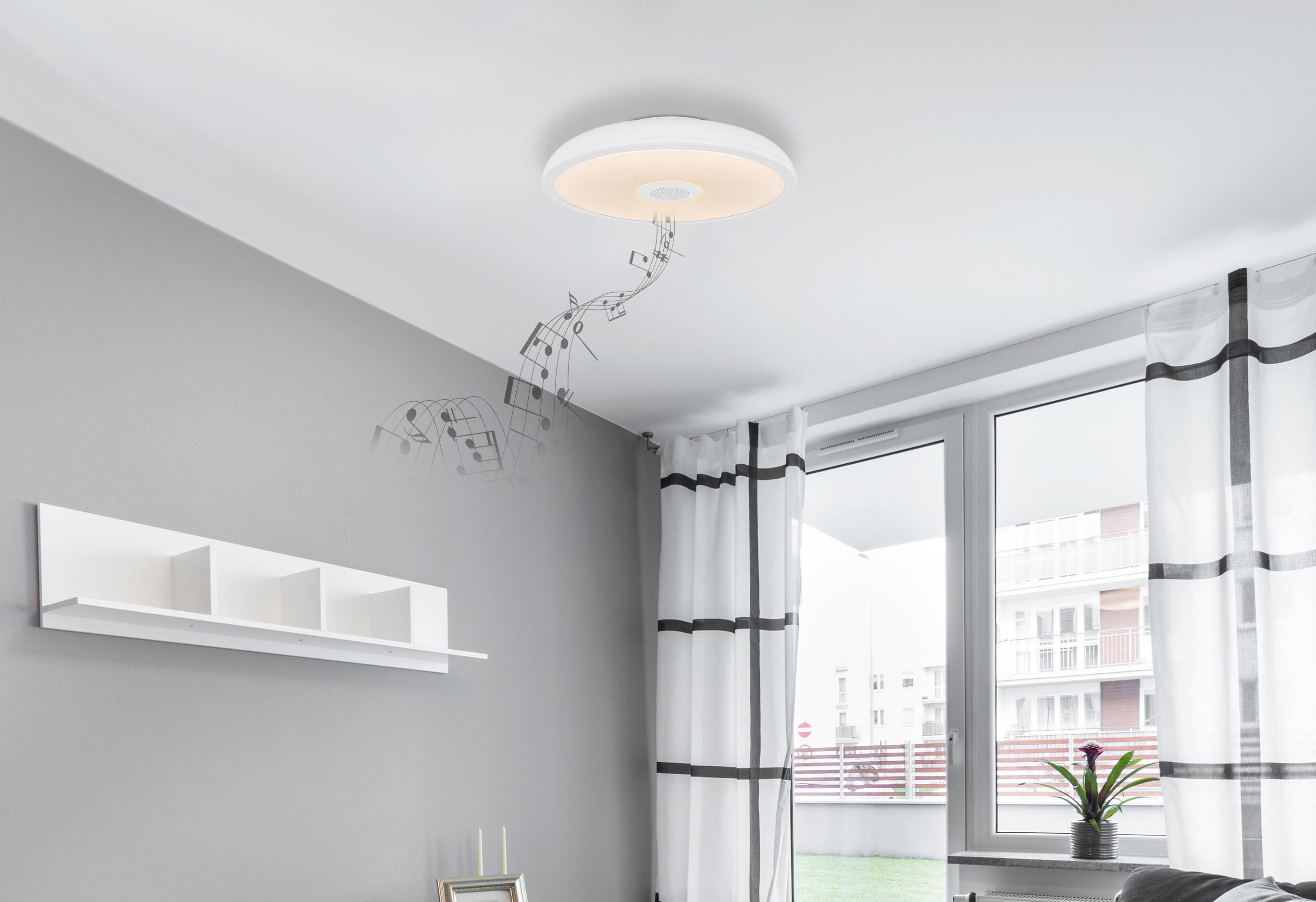 LED-Deckenleuchte Ø 28 cm mit Bluetooth-Lautsprecher - Opal/Weiß, Basics, Kunststoff (28/5,5cm) - Globo