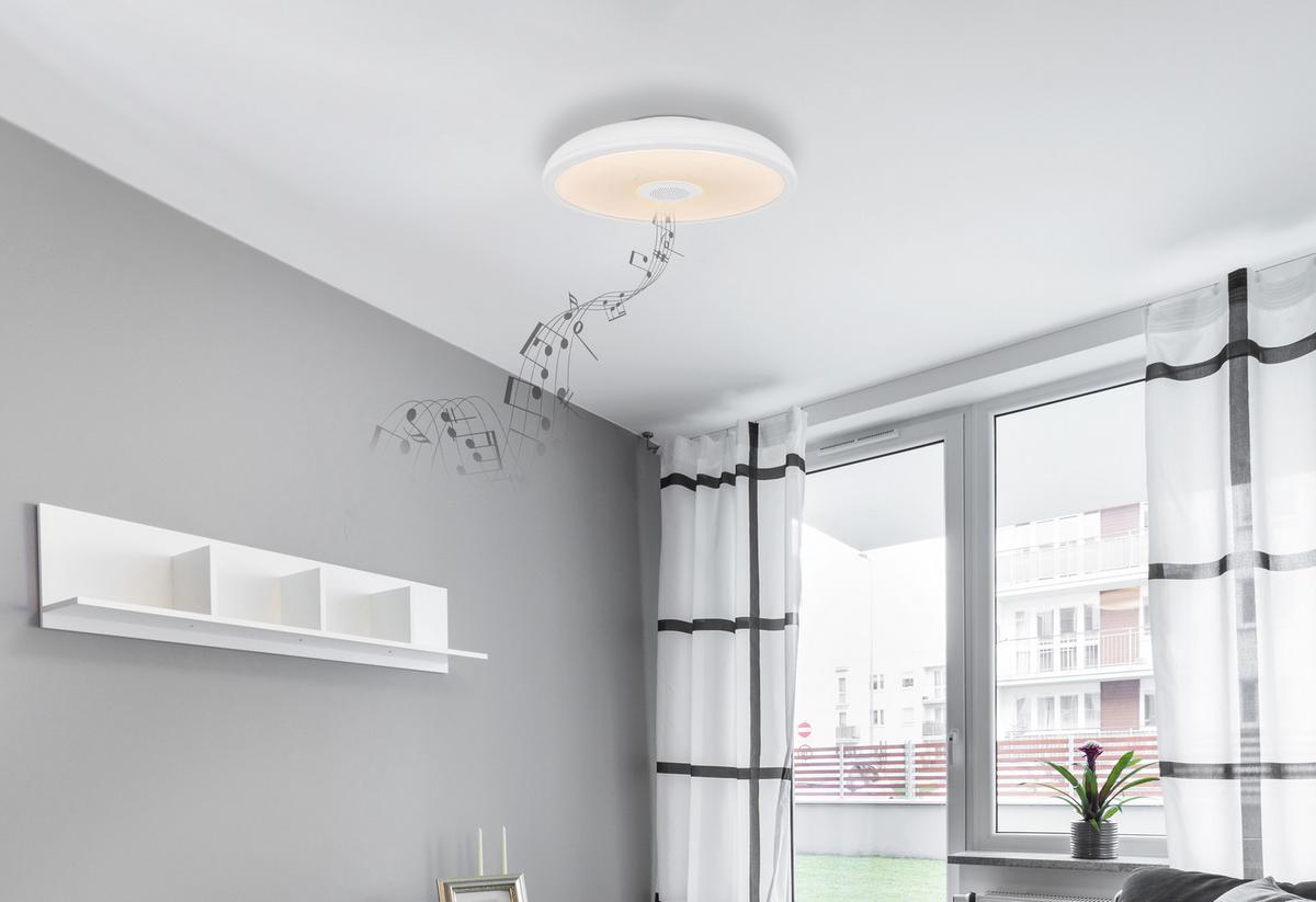 Led-deckenleuchte Ø 28 Cm Mit Bluetooth-Lautsprecher - Opal/Weiß, Basics, Kunststoff (28/5,5cm) - Globo