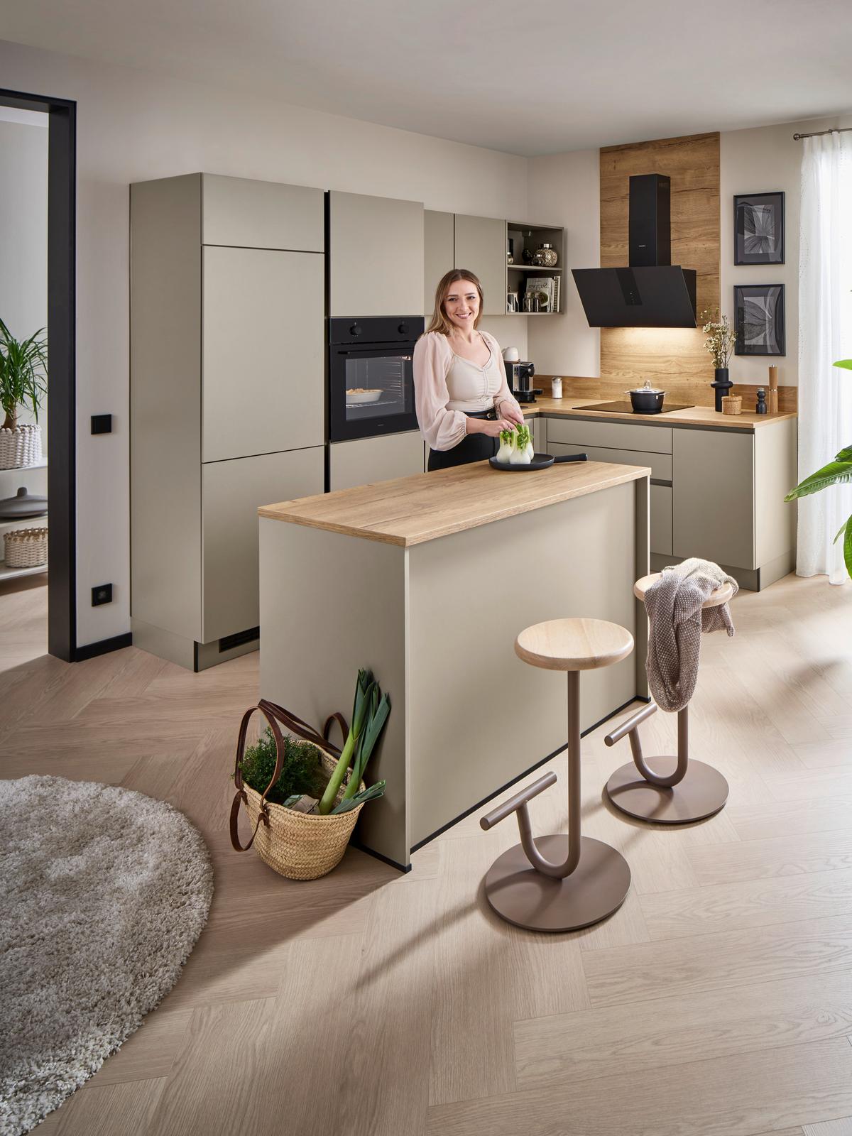 Eckküche Win mit Insel - Eichefarben/Creme, MODERN, Holzwerkstoff (278,2/205,2cm) - Express-Kuechen