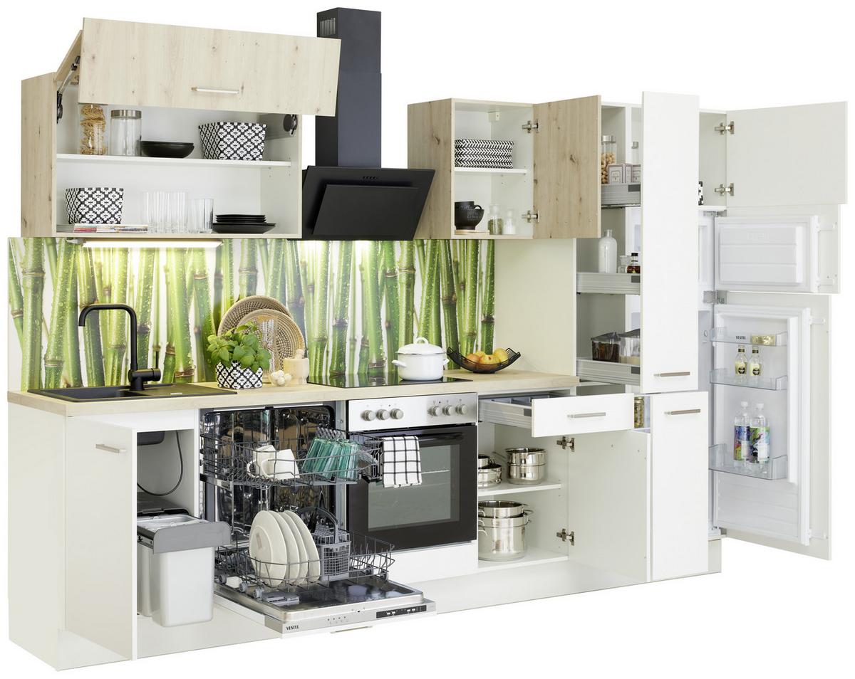 Küchenzeile Ip1200 mit Geräten 310 cm Weiß/Eiche Dekor - Eichefarben/Weiß, Basics, Holzwerkstoff (310cm)
