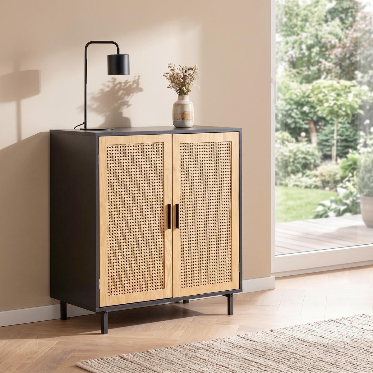 Kommode 80 cm Wl6.828, Schwarz - Schwarz/Braun, KONVENTIONELL, Holzwerkstoff (80/86,5/40cm) - Livetastic