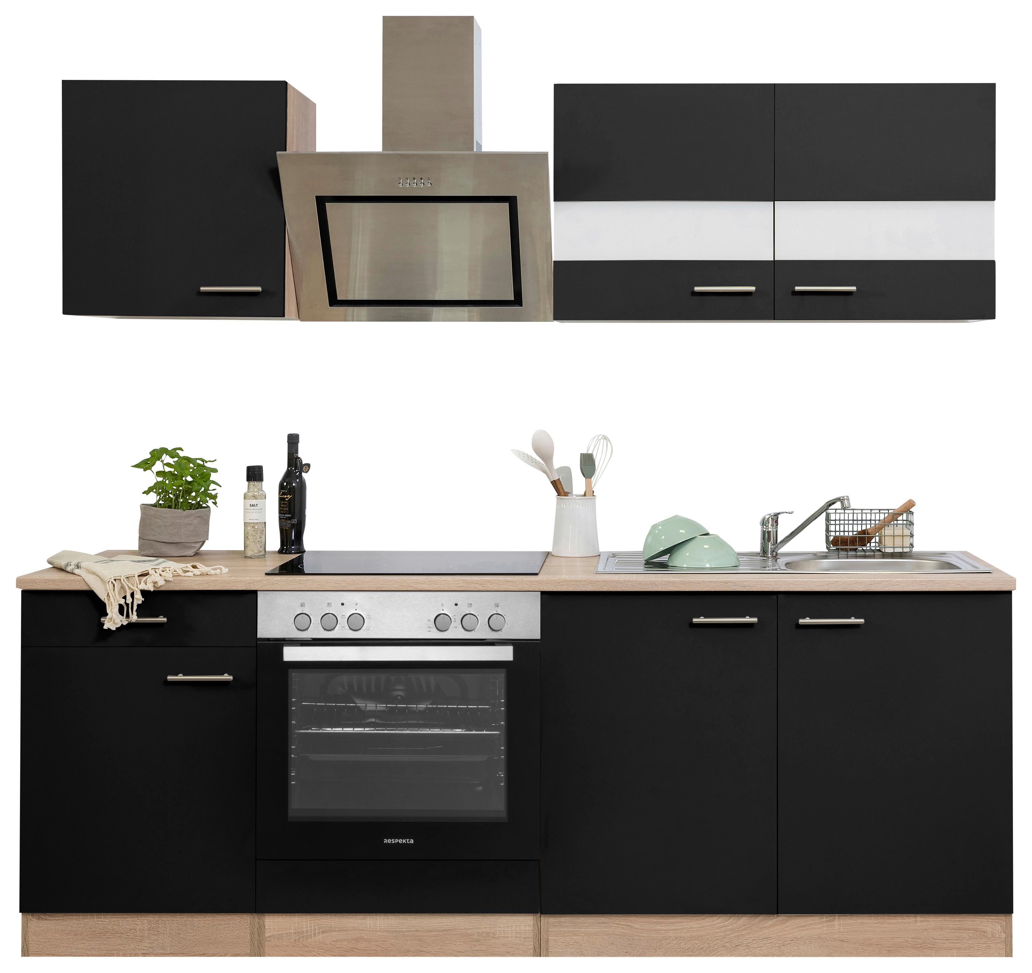 Küchenblock Merle Küchenblock 210 cm - Eichefarben/Schwarz, Basics, Holzwerkstoff (210cm) - Respekta