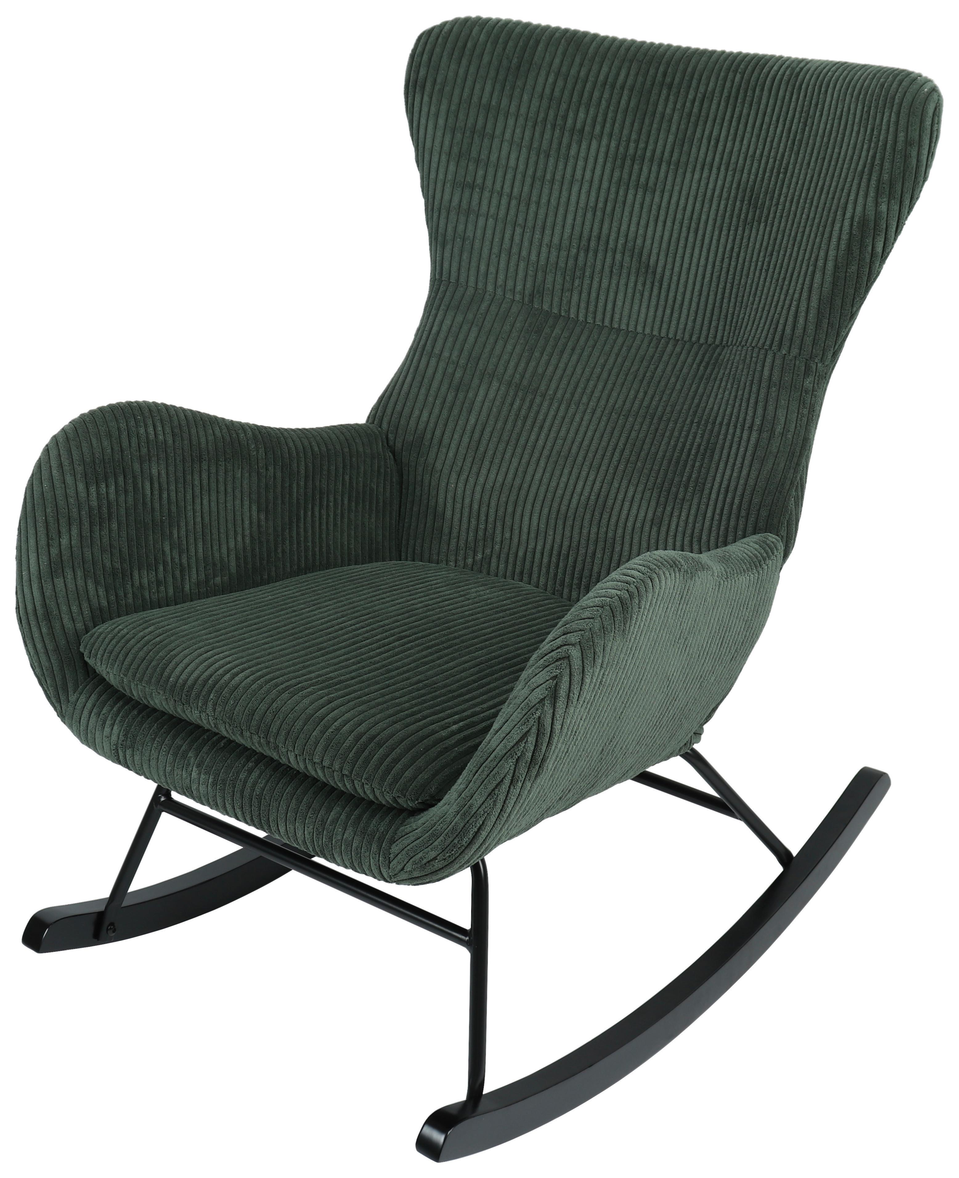 Schaukelstuhl mit Armlehnen Granny Stoffbezug Grün - Schwarz/Grün, MODERN, Holz/Textil (67/92/85cm)