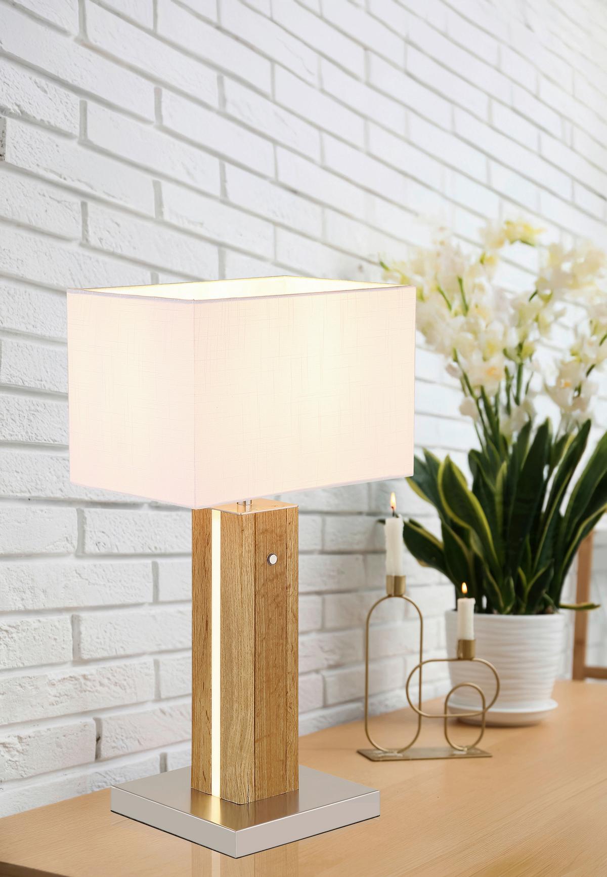 Tischleuchte Weiß 230V LxBxH: ca. 30x20x56 cm - Chromfarben/Transparent, Design, Holzwerkstoff/Kunststoff (30/20/56cm) - Globo