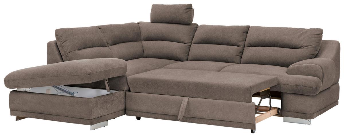 Ecksofa Mit Schlaffunktion & Bettkasten Seaside Braun - Chromfarben/Braun, KONVENTIONELL, Textil (217/264cm) - MID.YOU