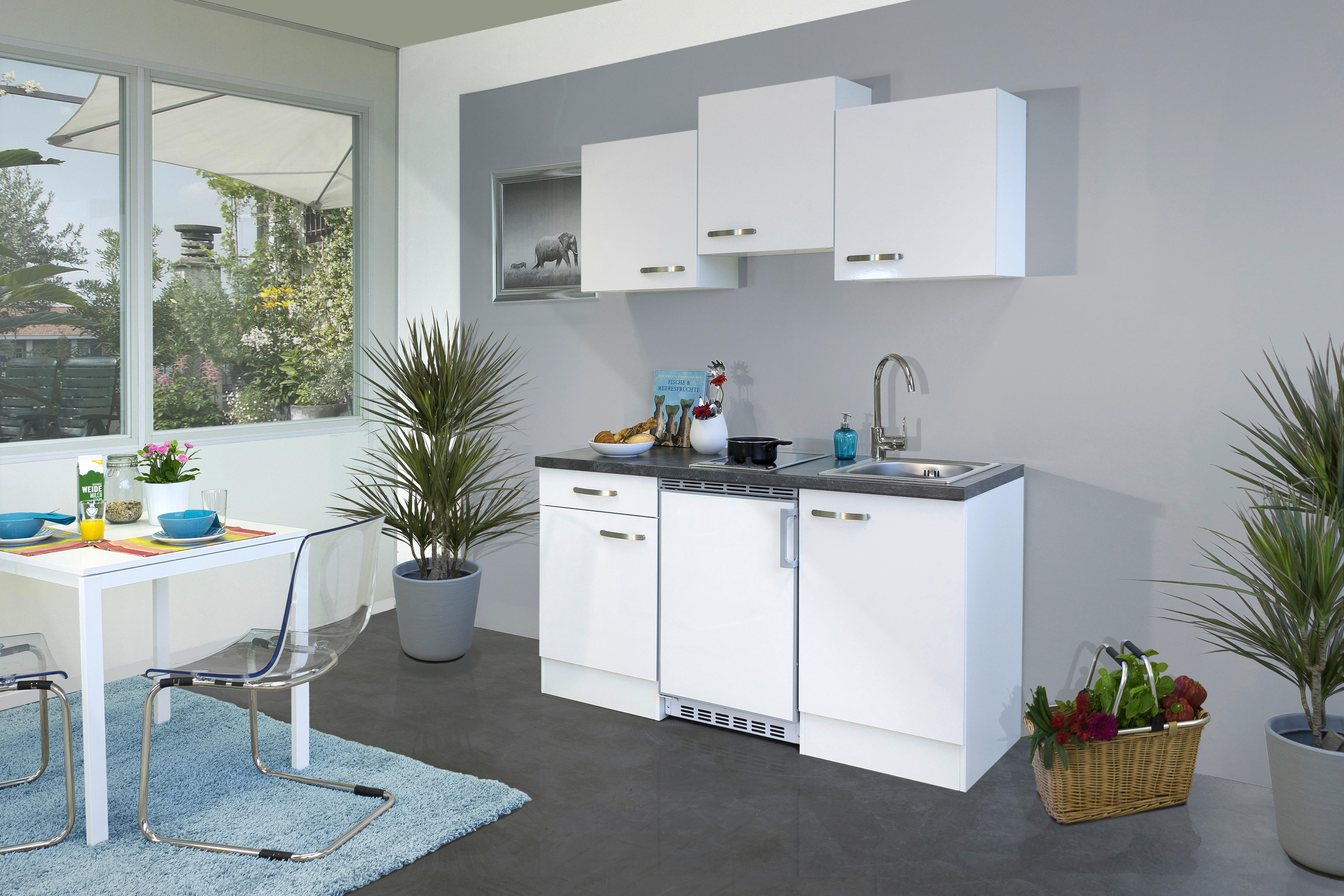 Küchenzeile Alba mit Geräten 150 cm Weiß/Schiefer - Schieferfarben/Weiß, MODERN, Holzwerkstoff (150cm)