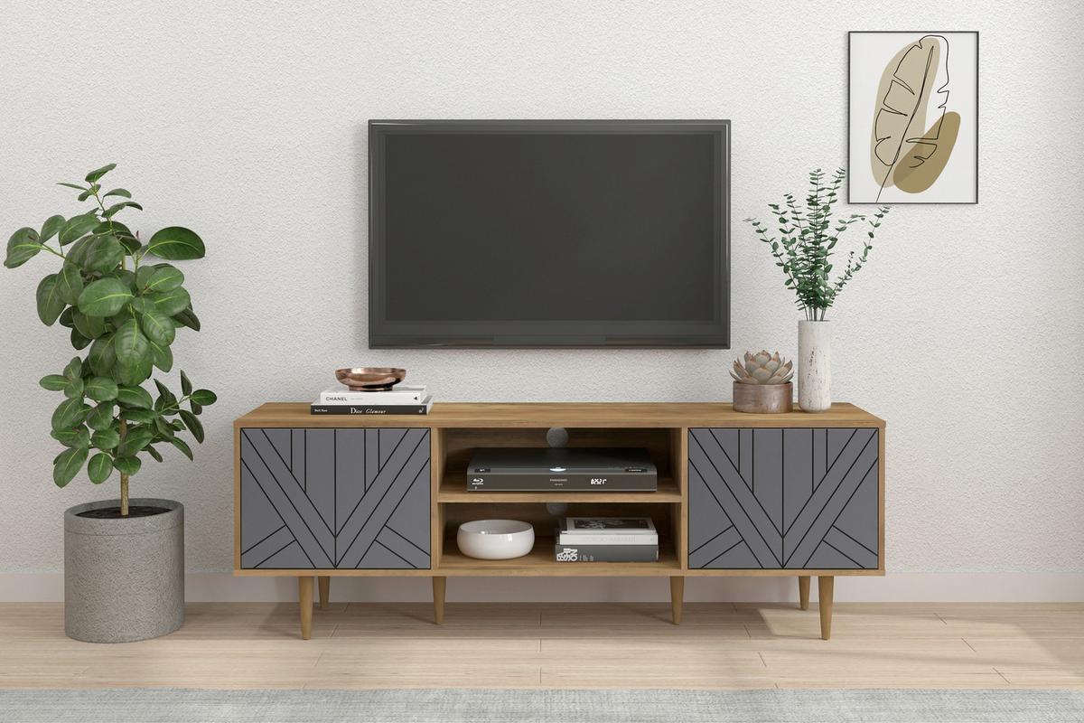 Lowboard Grau, Naturfarben B: 160cm - Naturfarben/Grau, Design, Holzwerkstoff (160/55/40cm) - Livetastic