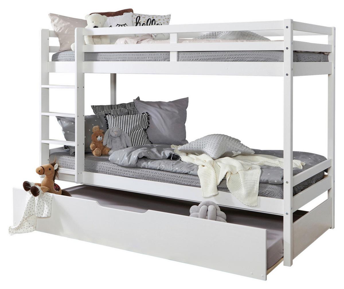 Etagenbett Finn Weiß Kiefer Massiv mit Leiter - Weiß, MODERN, Holz (90/200cm) - MID.YOU