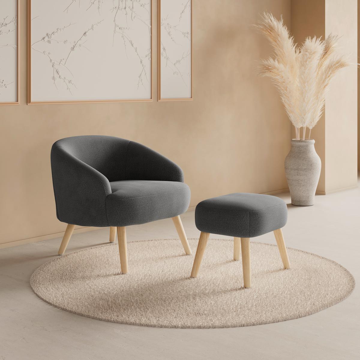 Relaxační křeslo SONJA, černá žinylka, max.140 kg - černá/přírodní barvy, Moderní, dřevo/textil (71/69/68cm) - Bessagi Home