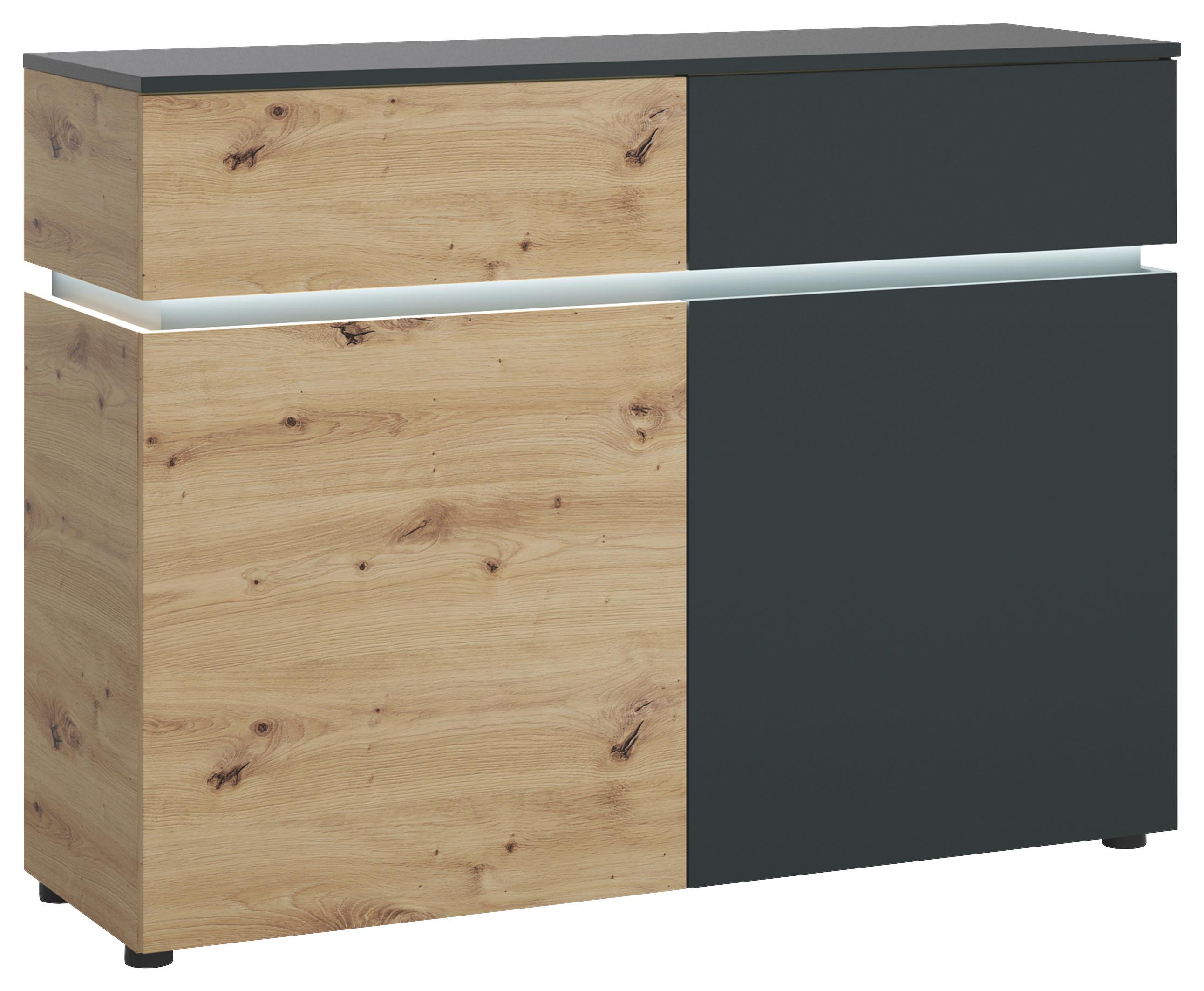 Sideboard Luci Grau Eiche Artisan/Grau B: 120,4 cm - Schwarz/Eiche Artisan, Trend, Holzwerkstoff (120,4/90,1/40cm) - MID.YOU
