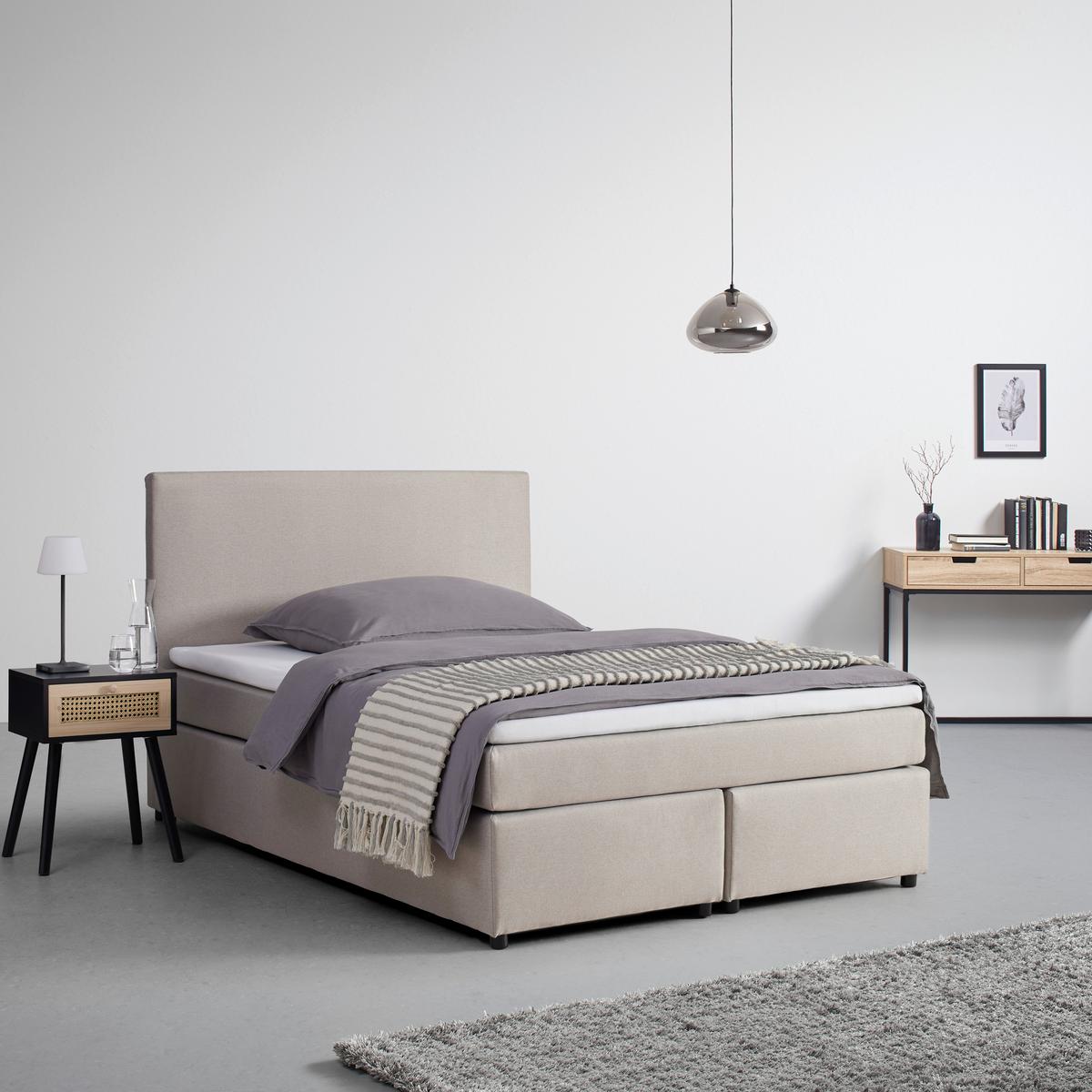 Postel boxspring s toperem, 140x200 cm, béžová - černá/béžová, Moderní, dřevo/textil (140/200cm) - Bessagi Home