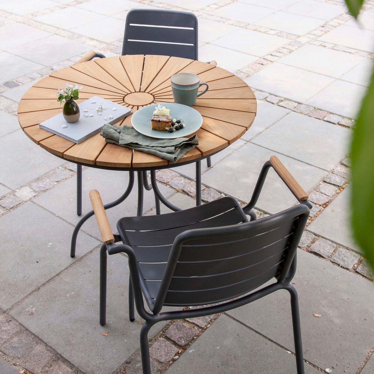 Gartenstuhl Stapelbar Parc Aluminium - Anthrazit/Naturfarben, Natur, Holz/Metall (58/80/58cm) - Gardenson
