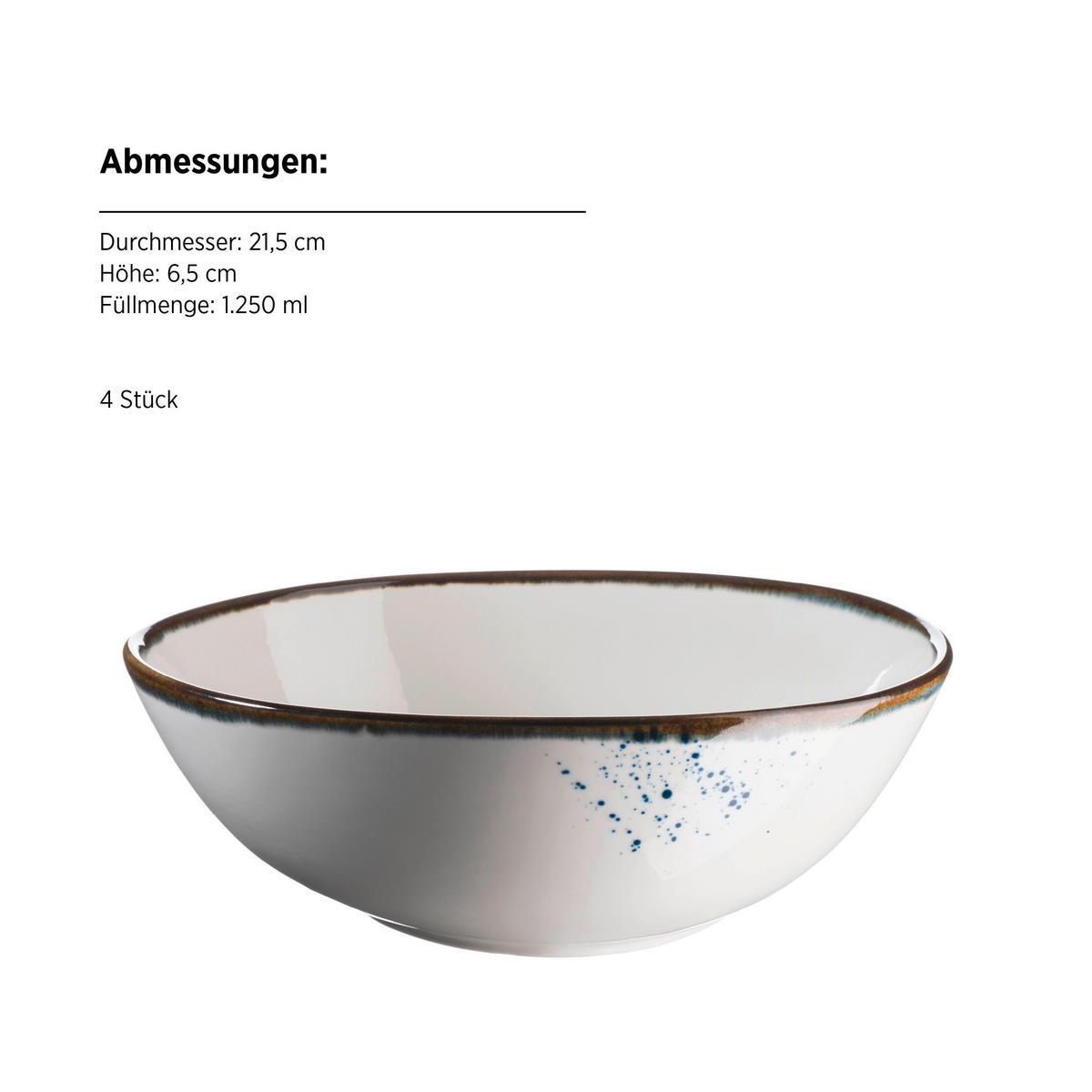 Schüsselset Pintar Porzellan 4--Teilig. B: 21,5 cm Blau Weiß - Blau/Weiß, Basics, Keramik - Mäser