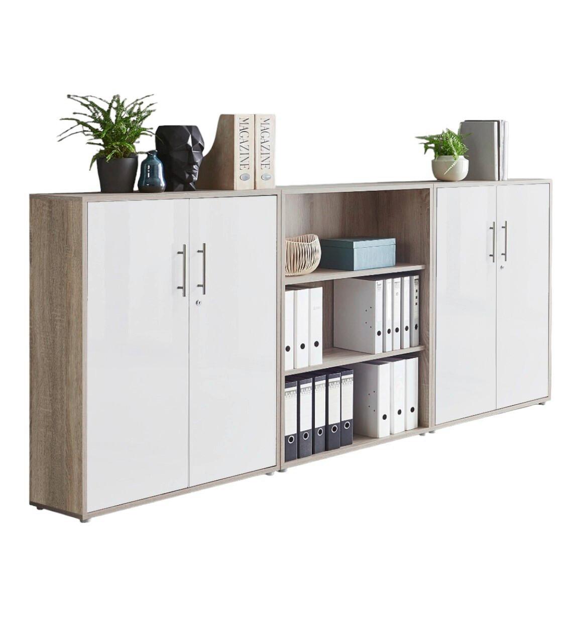 Office Edition B: 253 cm Sonoma Eiche/Weiß - Weiß/Sonoma Eiche, MODERN, Holzwerkstoff (253/114/33cm) - MID.YOU