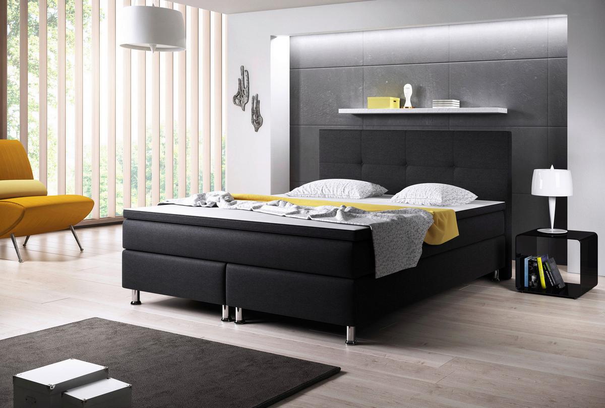 Boxspringbett Dallas-F - Silberfarben/Schwarz, KONVENTIONELL, Textil (180/200cm) - MID.YOU
