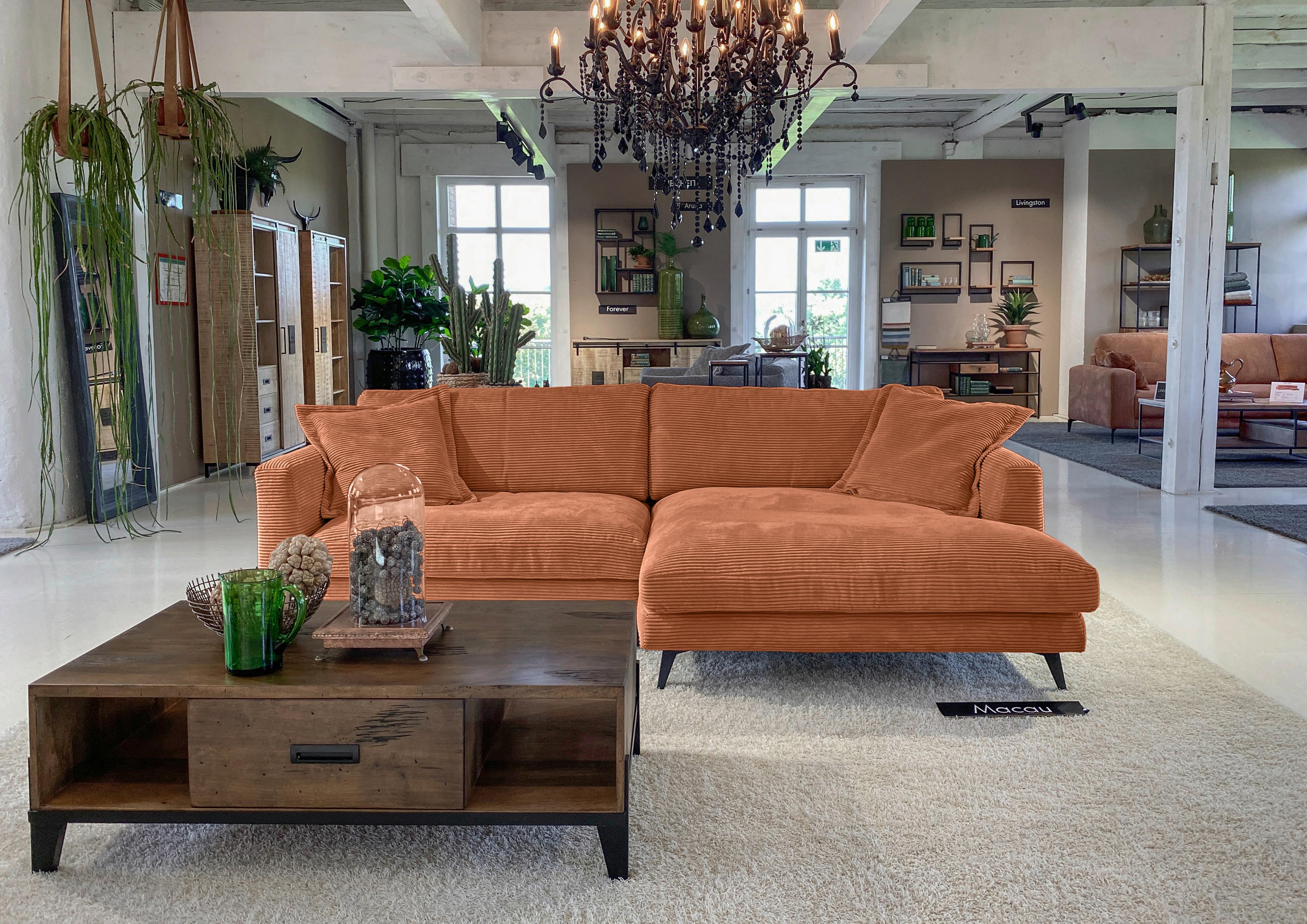 Ecksofa Macau Rostfarben S: 270x140 cm - Rostfarben/Schwarz, LIFESTYLE, Textil (270/140cm) - Livetastic