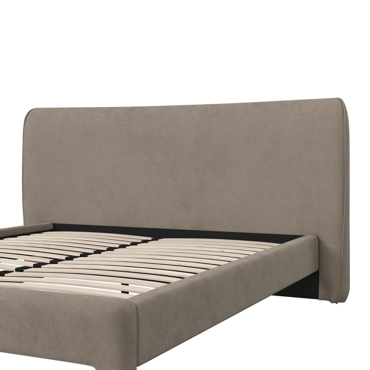 Čalúnená posteľ VALION 160x200 cm, sivohnedá - prírodná farba/farba duba, Modern, kov/drevo (160/200cm) - Bessagi Home