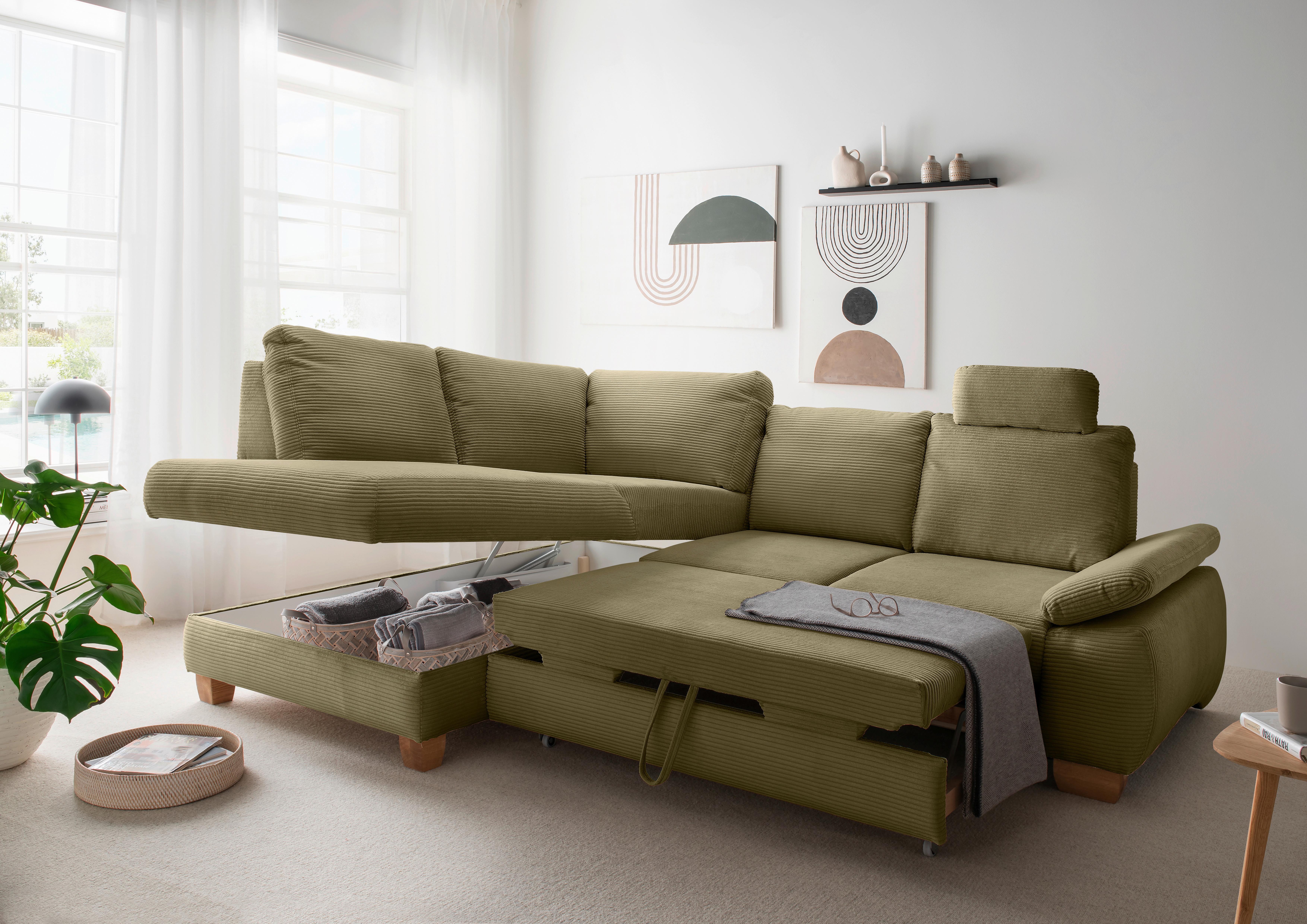 Eckschlafsofa Positano Olivgrün S: 206x261 Cm - Wildeiche/Olivgrün, MODERN, Textil (206/261cm) - Livetastic
