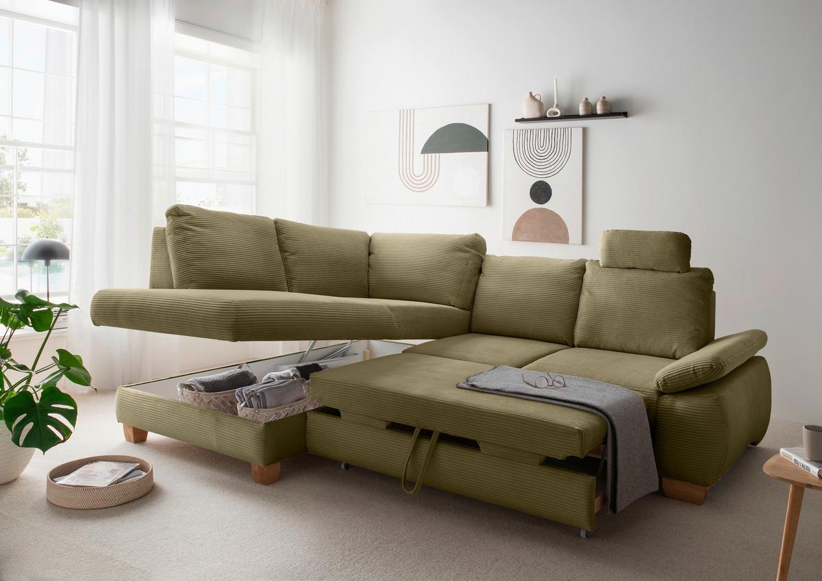 Eckschlafsofa Positano Olivgrün S: 206x261 Cm - Wildeiche/Olivgrün, MODERN, Textil (206/261cm) - Livetastic