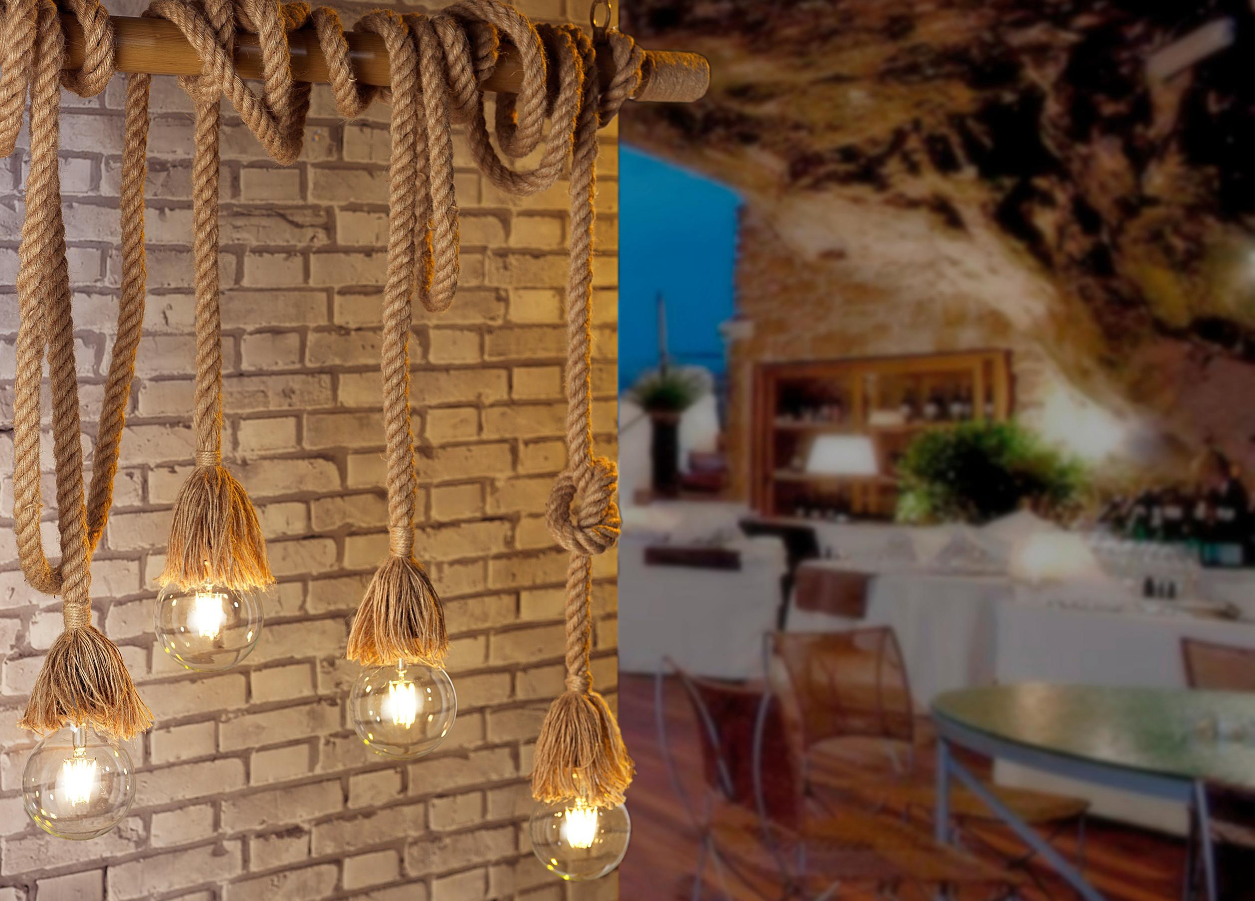 Hängeleuchte 4993/s4 - Beige, Natur, Textil/Metall (80/25/130cm)