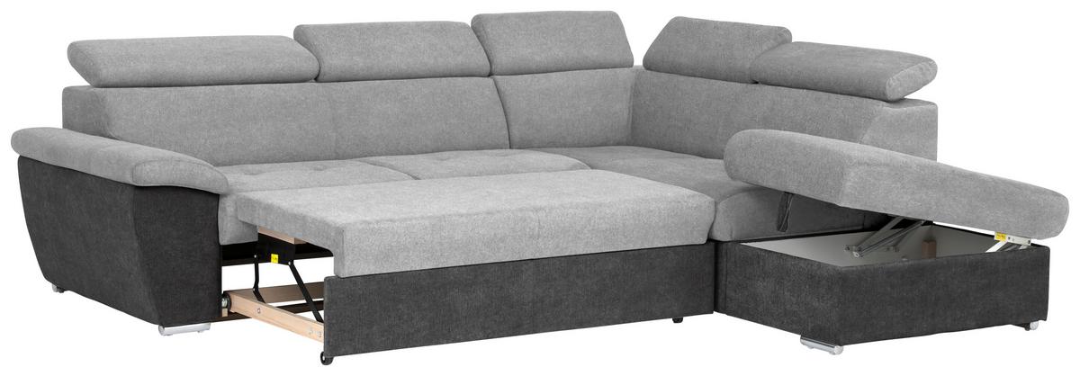 Ecksofa Mit Schlaffunktion Antero Und Bettkasten Hellgrau - Chromfarben/Silberfarben, Design, Textil (262/216cm) - Livetastic