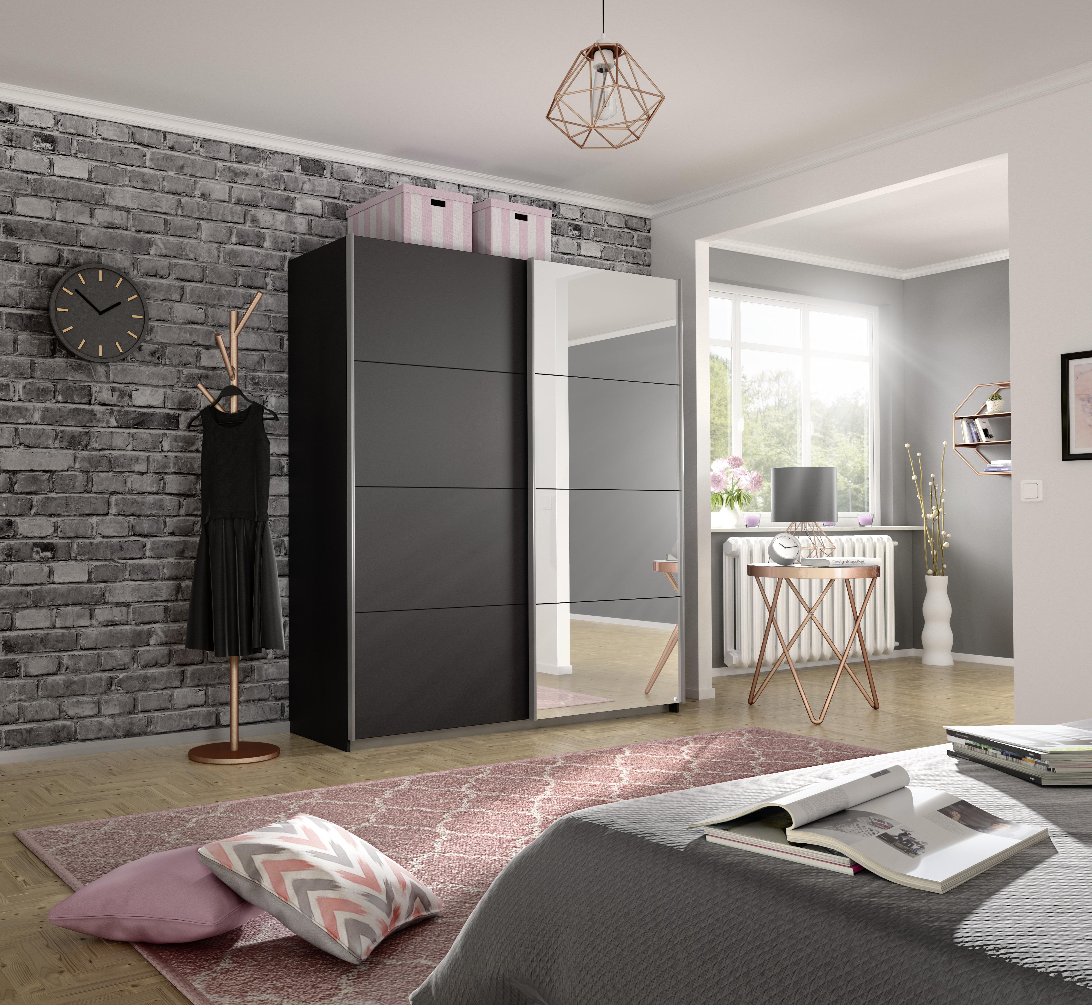 Schwebetürenschrank M. Spiegel 181cm Belluno, Grau Metallic - Grau, MODERN, Holzwerkstoff (181/230/62cm) - Rauch Möbel