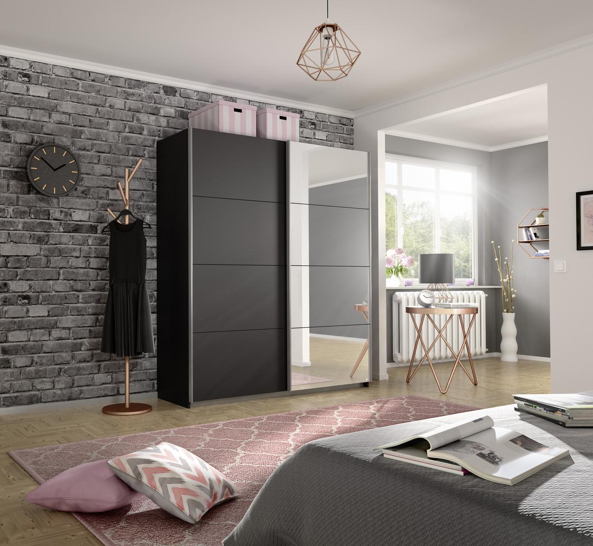 Schwebetürenschrank M. Spiegel 181cm Belluno, Grau Metallic - Grau, MODERN, Holzwerkstoff (181/230/62cm) - Rauch Möbel