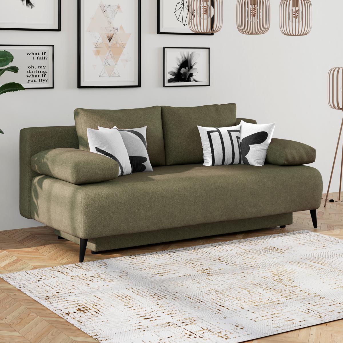 3-sitzer-sofa Mit Schlaffunktion Time Grün - Grün, Trend, Holz/Kunststoff (200/88/100cm)