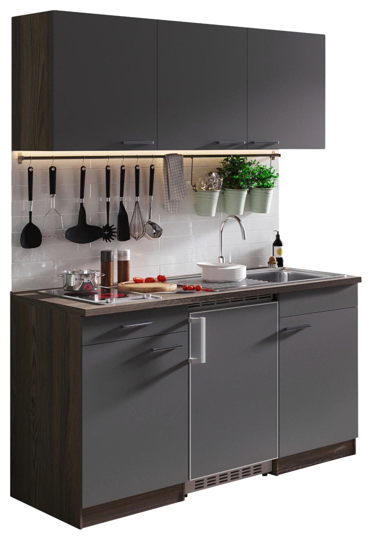 Miniküche Oliver Singleküche 150 Cm - Eichefarben/Grau, Basics, Holzwerkstoff (150cm) - Respekta