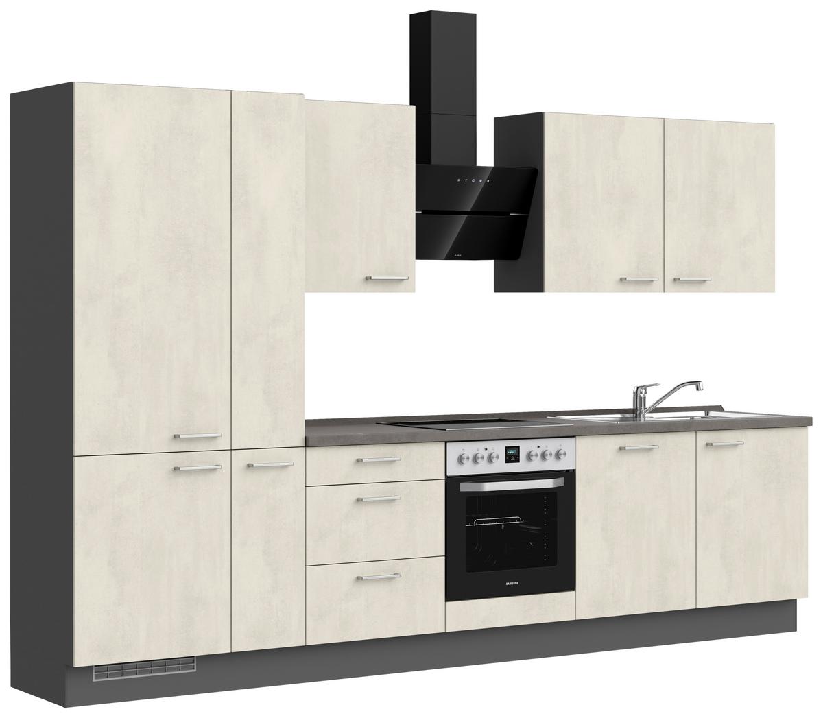 Kuchynská linka 330 cm, biely beton/ bridlicová šedá - biela/farba ušľachtilej ocele, Modern, kov/kompozitné drevo (330cm) - Nobilia