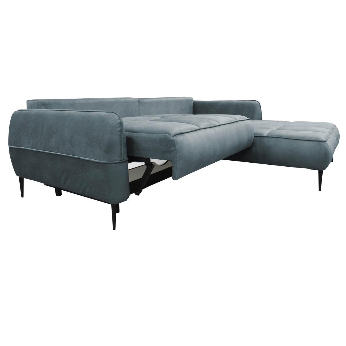 Ecksofa mit Bettkasten Letto 260x189 cm Velours Blau - Blau/Schwarz, Design, Textil (260/189cm) - MID.YOU
