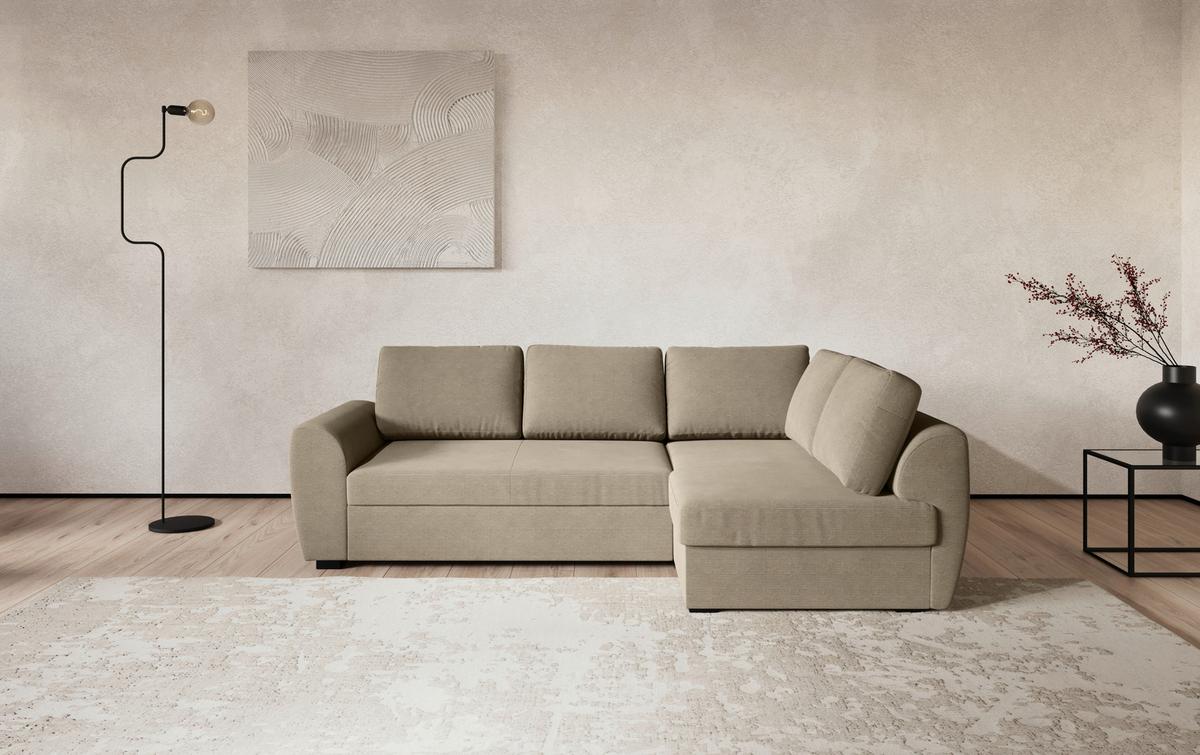 Ecksofa mit Bettfunktion Drift Cord braun, B: 253cm - Schwarz/Braun, Trend, Textil (253/154cm)