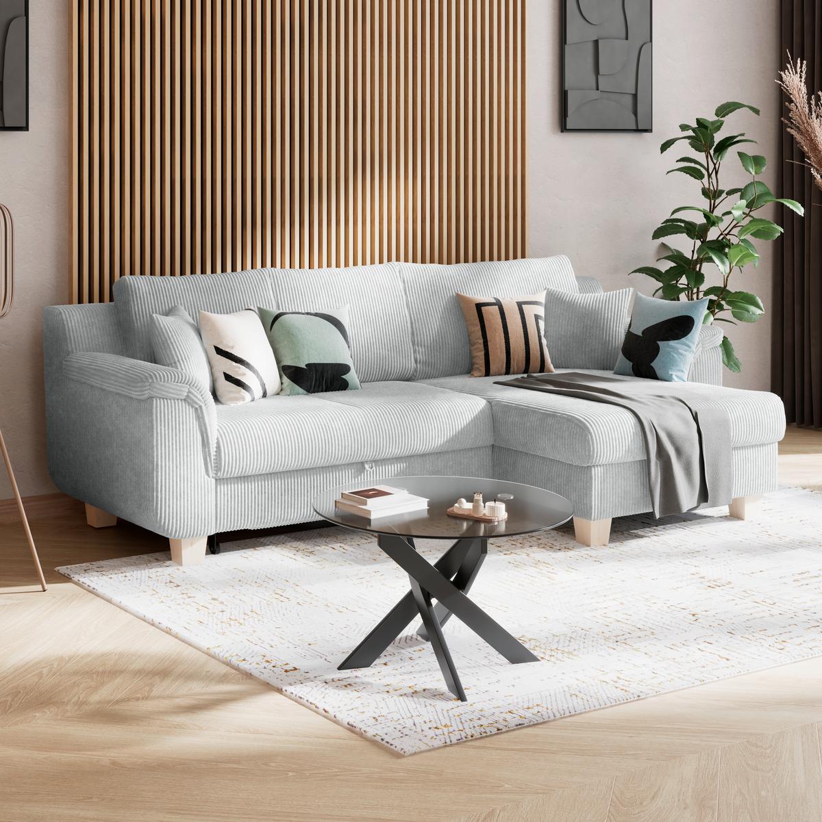 Ecksofa mit Schlaffunktion Alex Hellgrau - Hellgrau/Naturfarben, MODERN, Textil (246/156cm)