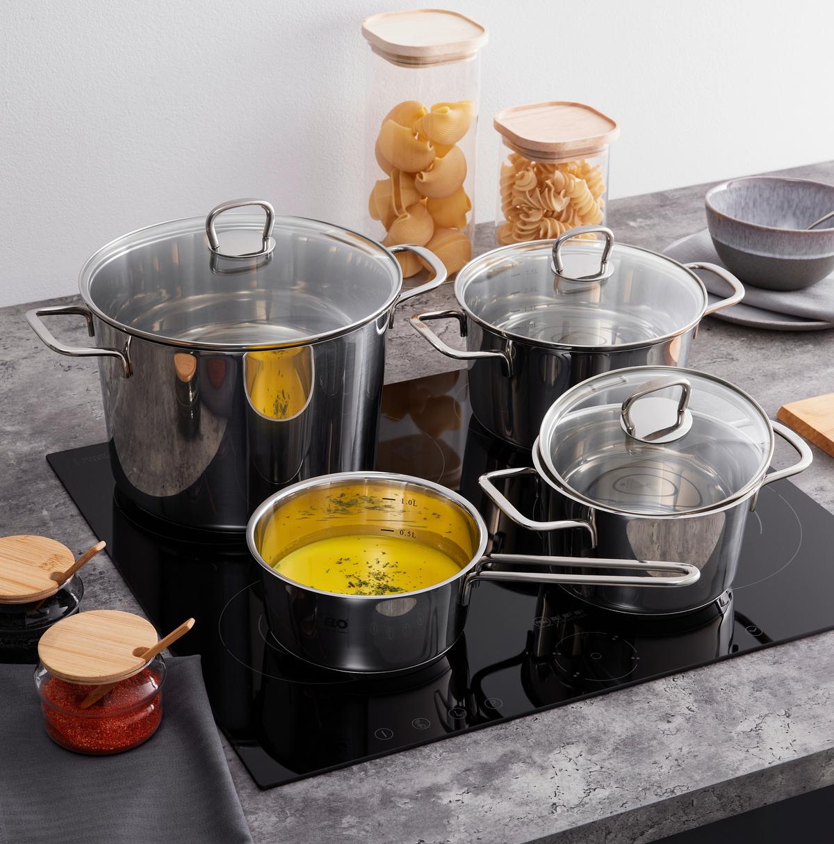 Sada hrnců ELIAN 4-dílna sada - průhledné/čiré, Moderní, kov/sklo - ELO