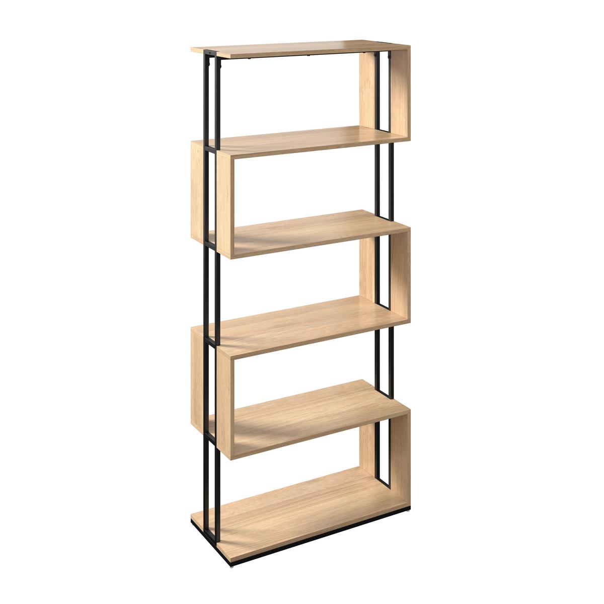 REGÁL FINN - černá/barvy dubu, Moderní, kov/kompozitní dřevo (80/185/35cm) - Bessagi Home