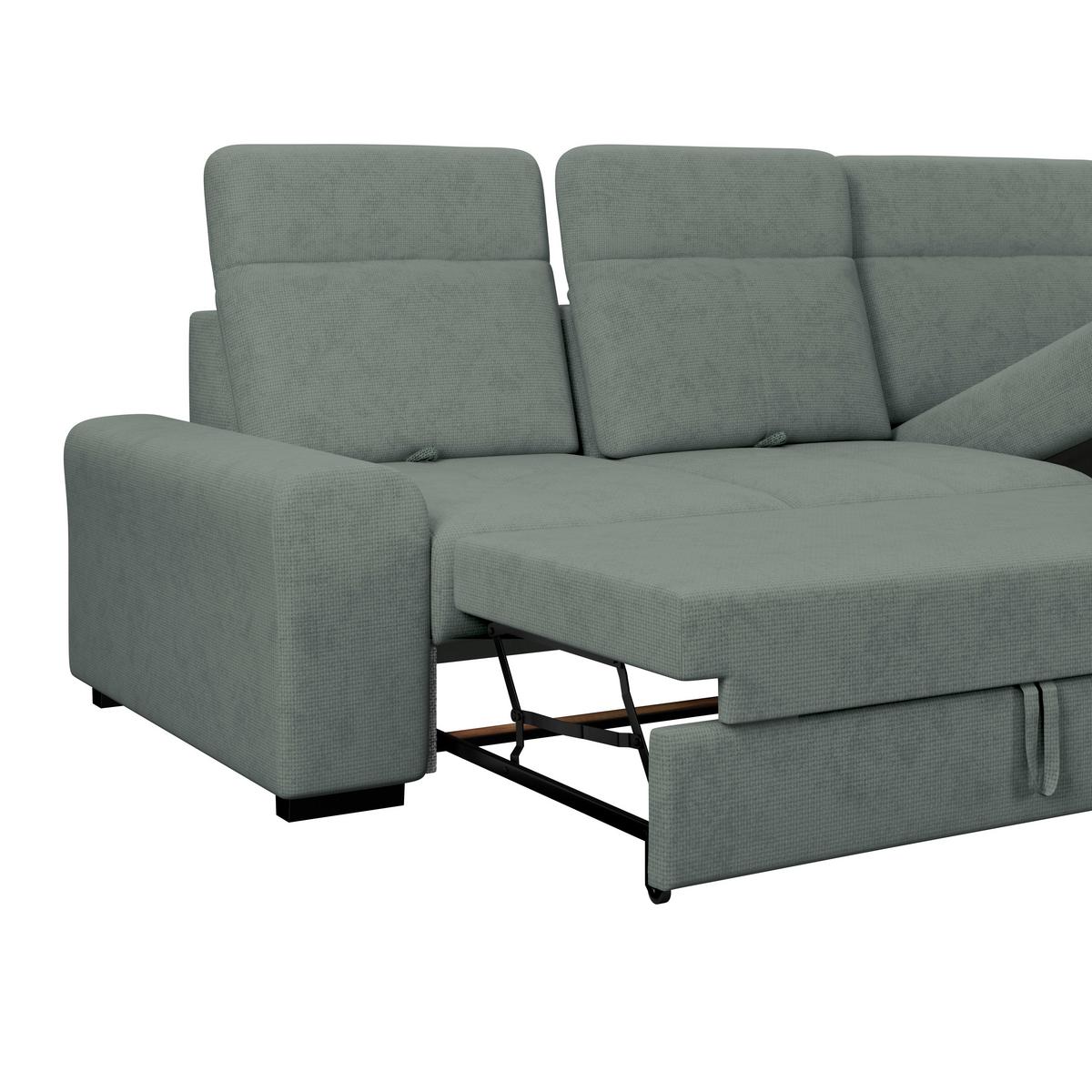 Ecksofa mit Bettfunktion Malaga new Chenille grün - Schwarz/Grün, KONVENTIONELL, Textil (286/203cm) - Ondega