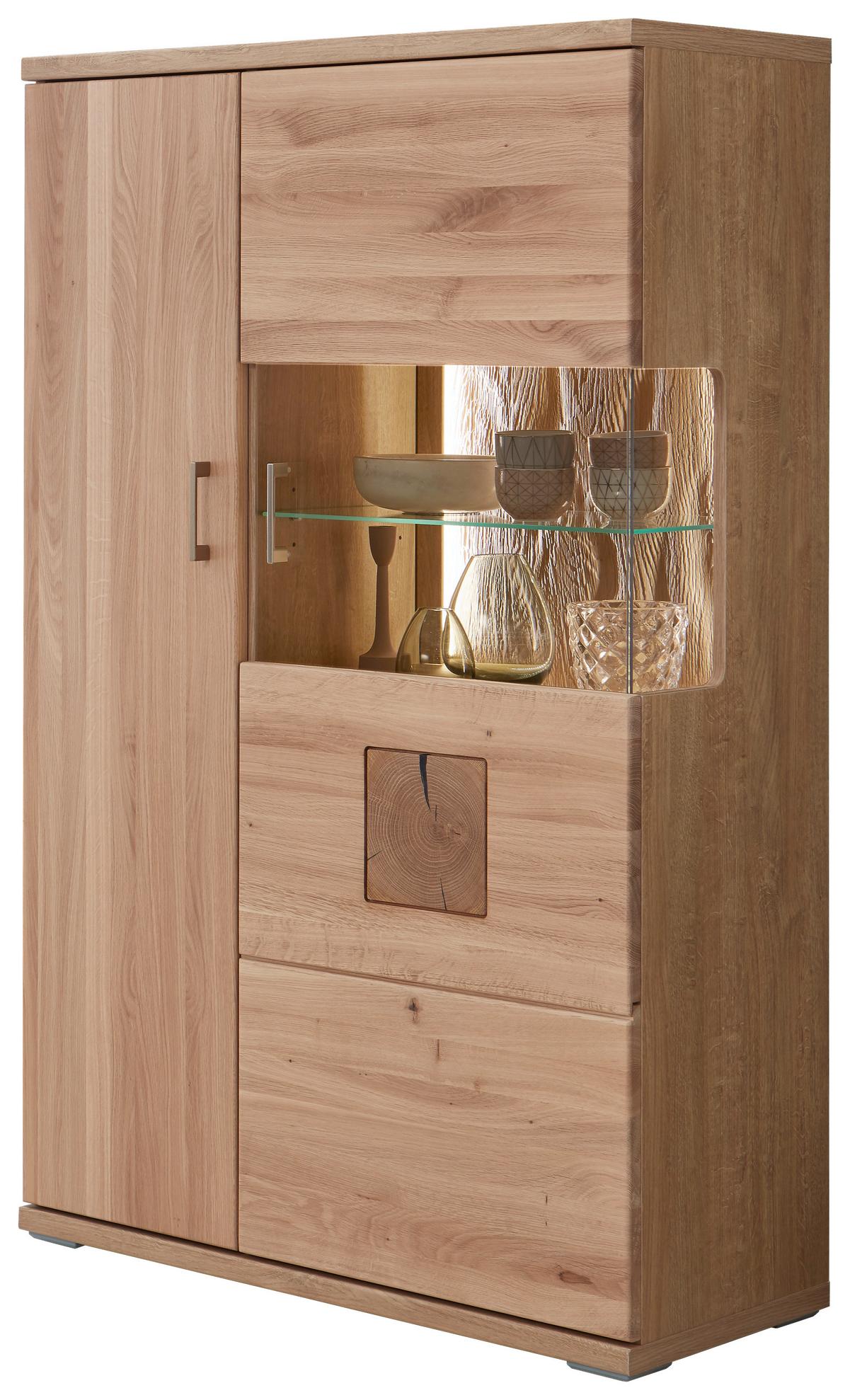 Wohnwand Kansas - Alteiche/Silberfarben, KONVENTIONELL, Glas/Holz (317,1/171/50,2cm) - Livetastic