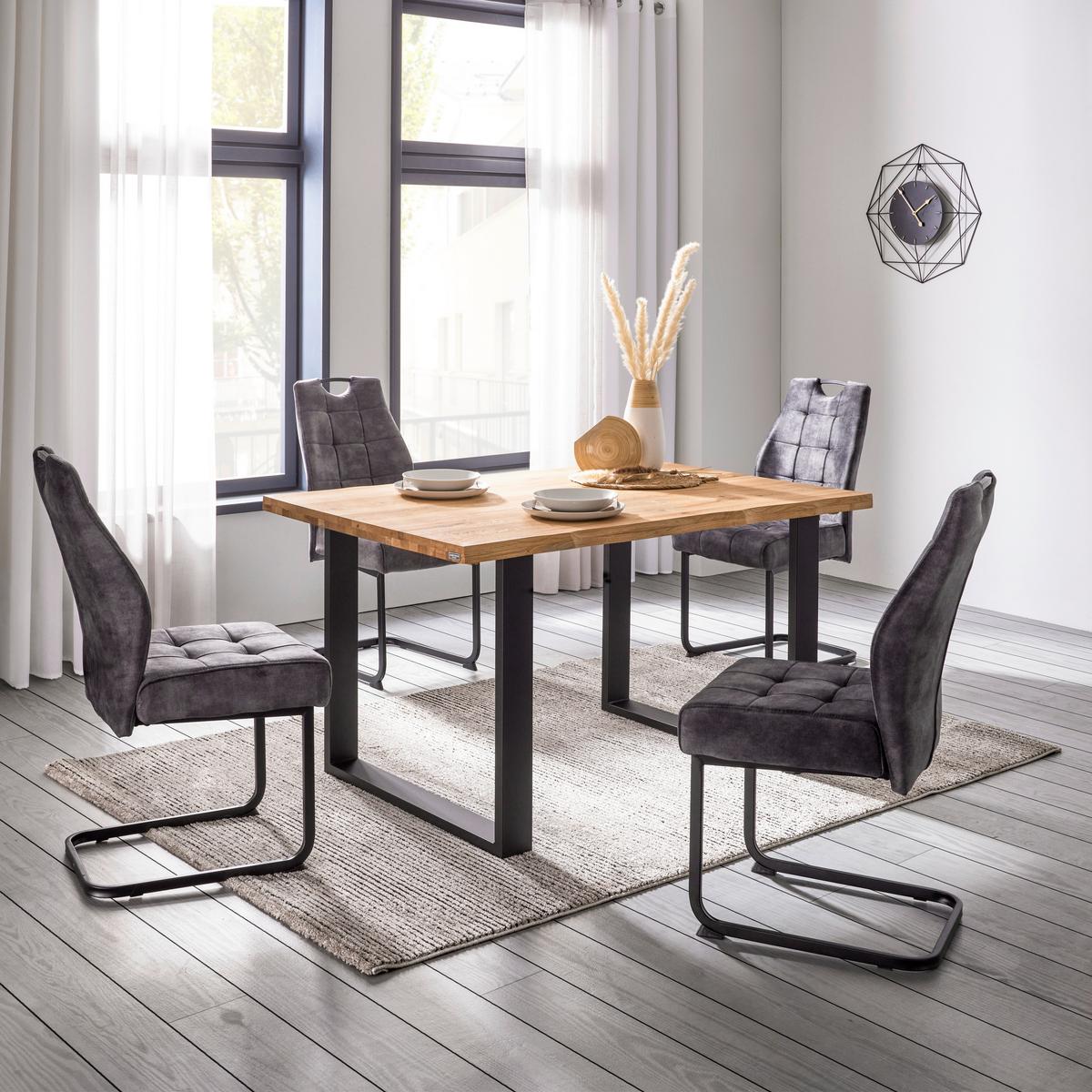 Esstisch mit Echtholz-Platte Wood 140x90 cm, Wildeiche - Schwarz/Naturfarben, KONVENTIONELL, Holz/Metall - James Wood