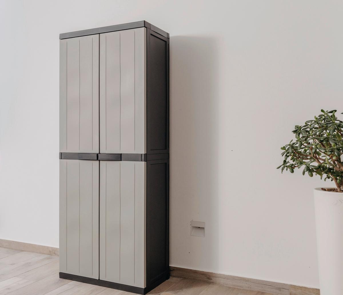 Geräteschrank Groß Hellgrau/schwarz - Hellgrau/Schwarz, Basics, Kunststoff (65/165/37cm)