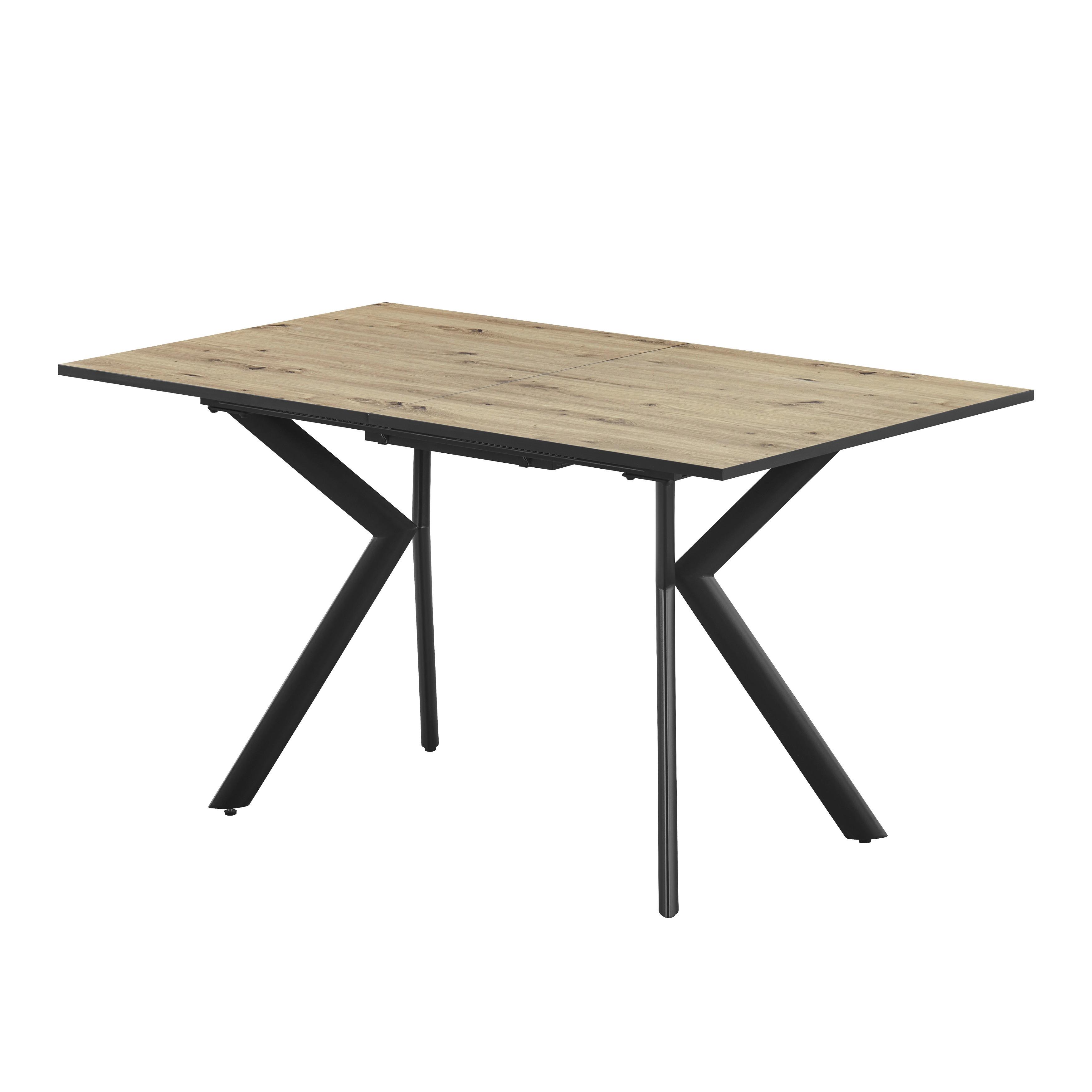 Ausziehtisch Marcel Giga 140AZ Melamin Eiche, B:140-180cm - Eichefarben/Schwarz, MODERN, Holzwerkstoff/Metall (140-180/76/80cm)