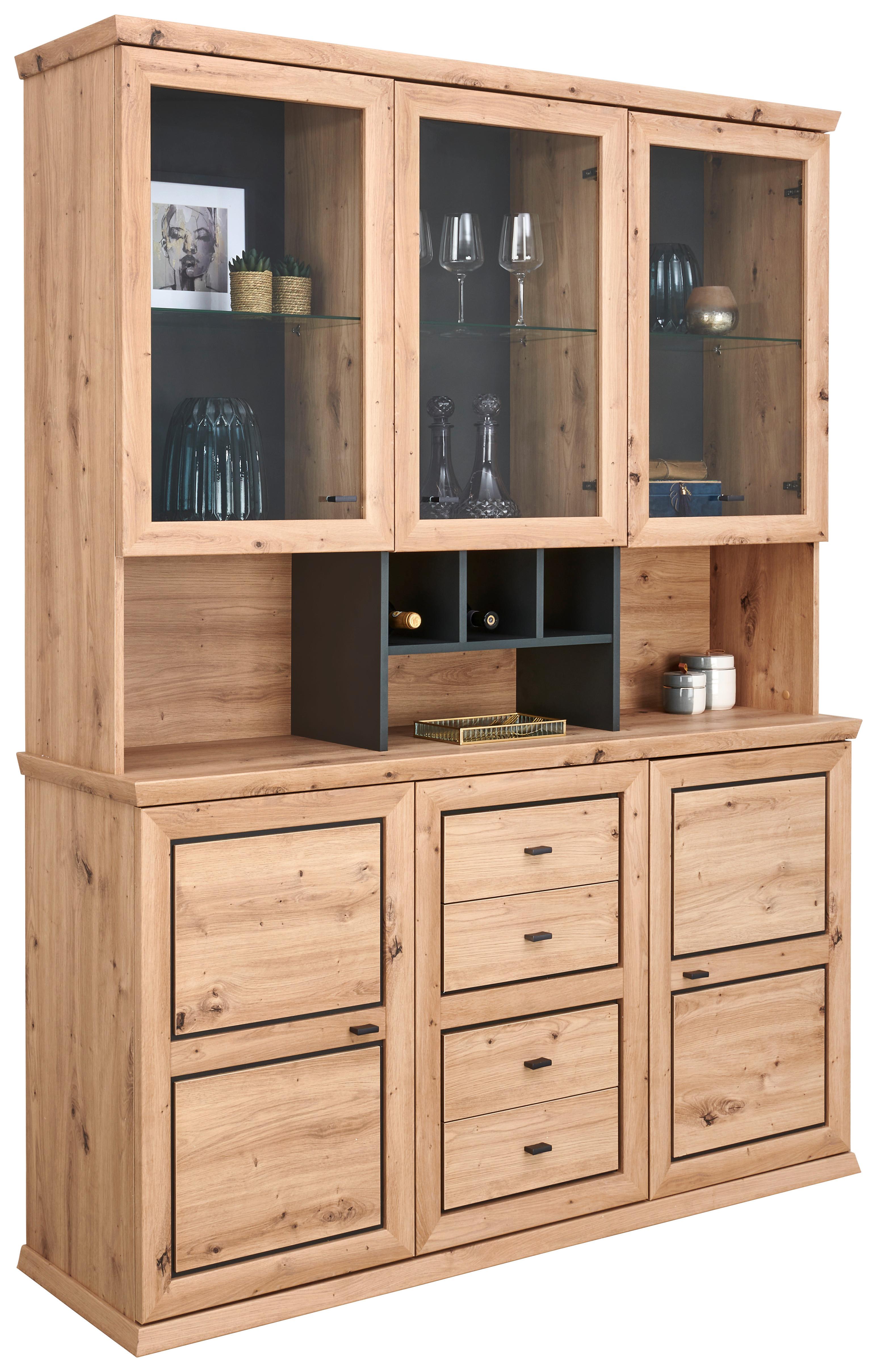 Kredenz Mit Soft-Close B: 160 cm Harvey, Eiche Dekor - Eichefarben/Anthrazit, KONVENTIONELL, Glas/Holzwerkstoff (160/209,2/43cm)