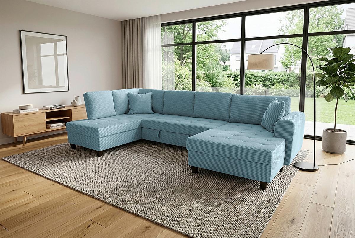 Wohnlandschaft Moritz Hellblau U-Form:178x324x155 Cm - Hellblau, Trend, Textil (178/324/155cm)